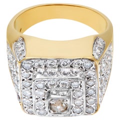 Mens Diamond Ring in 14k White and Yellow Gold