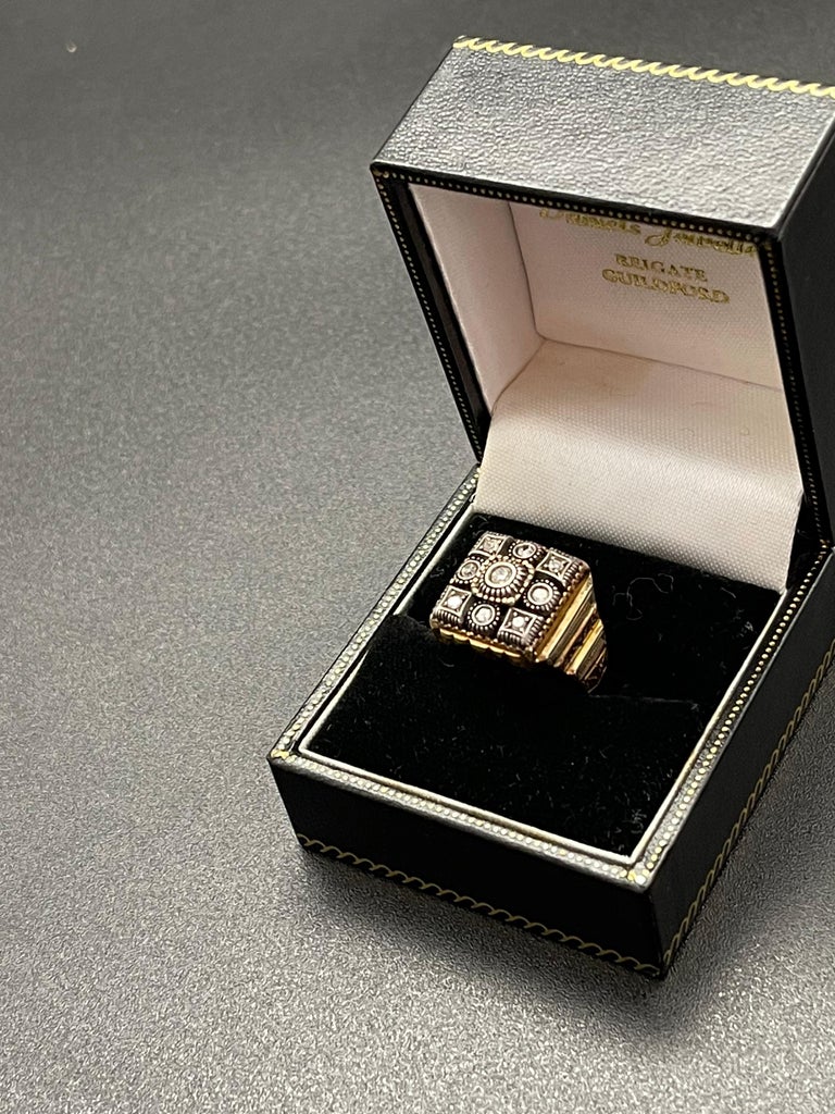 Victorian Rose Cut Diamonds Gold and Silver Mens Ring For Sale at 1stDibs