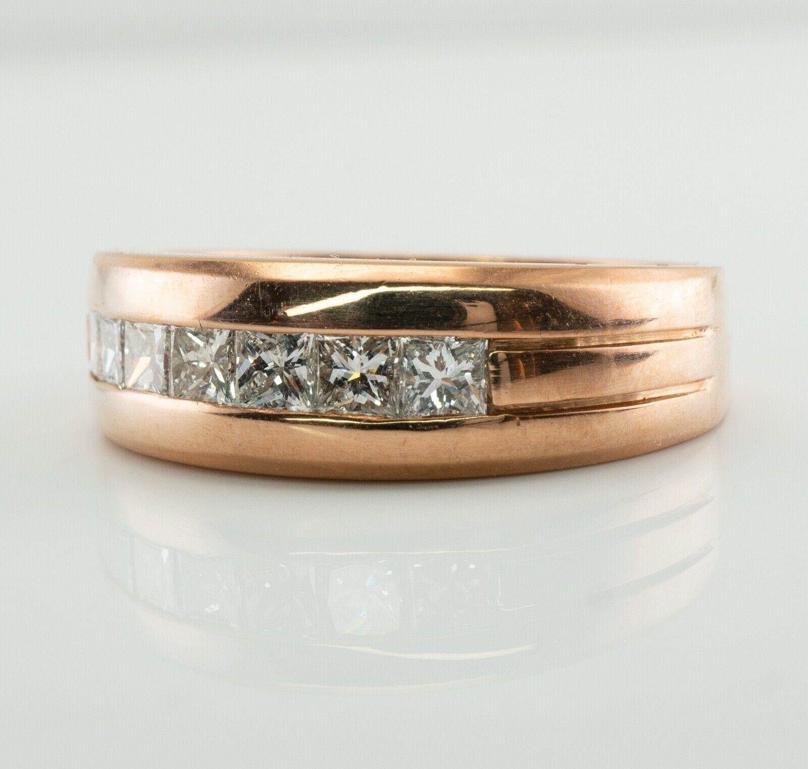 Mens Diamond Ring Princess cut 18K Rose Gold Band Wedding For Sale 1
