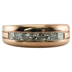Mens Diamond Ring Princess cut 18K Rose Gold Band Wedding