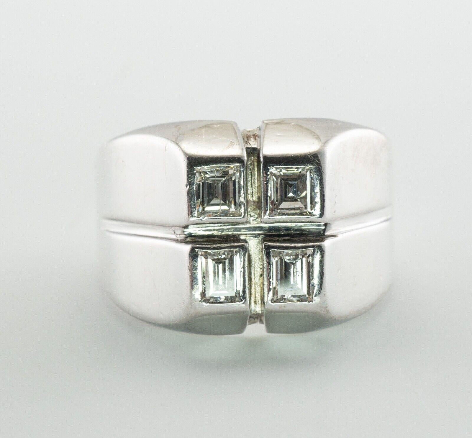 Emerald Cut Mens Diamond Ring Square Cut 14K White Gold Band .80 TDW For Sale