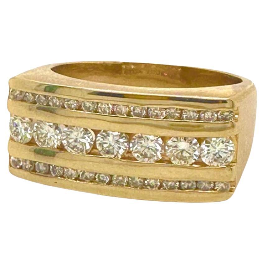 Mens Diamond Ring TCW 1.1 in 14k Yellow Gold For Sale