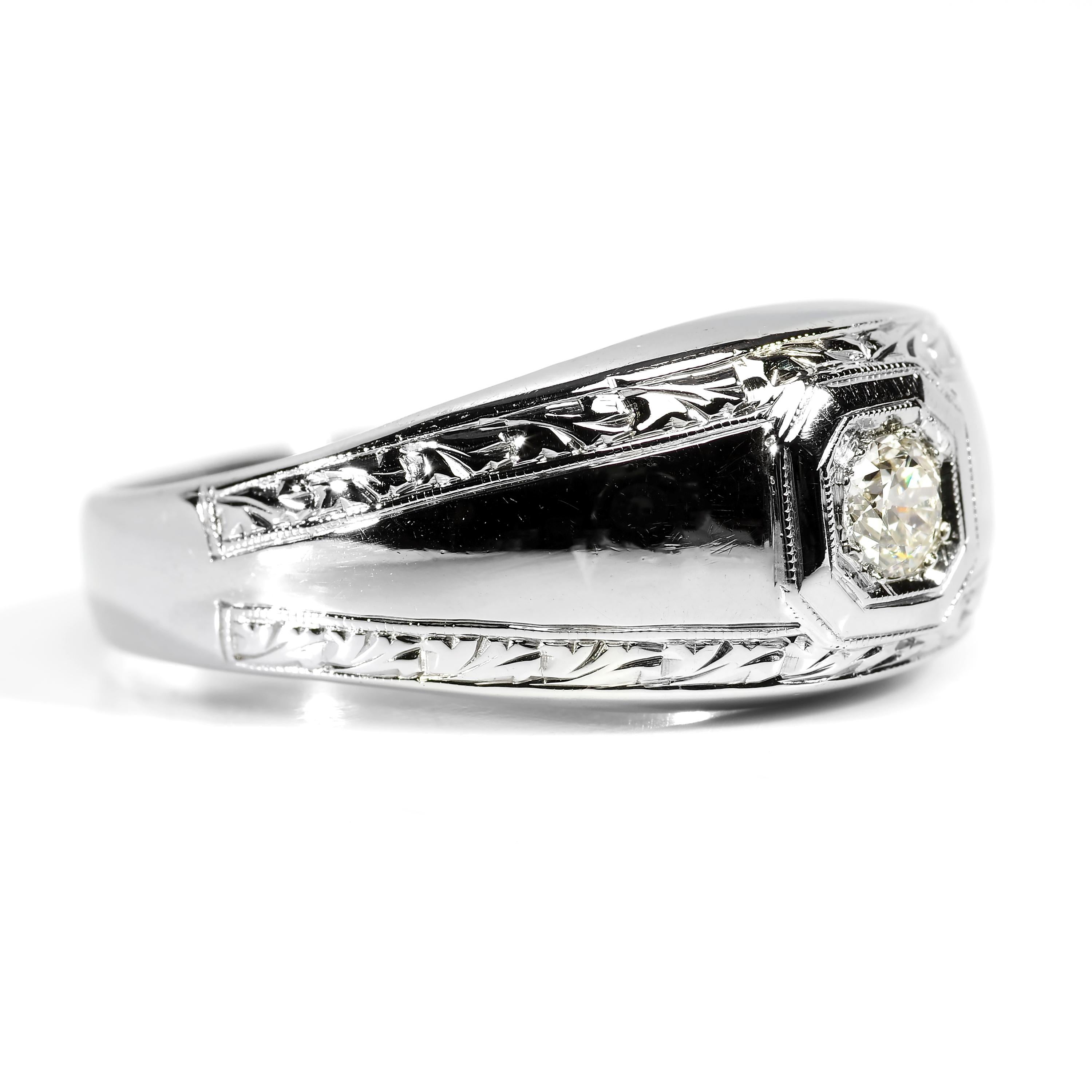 Old European Cut Men's Diamond Ring Understated Art Deco Elegance