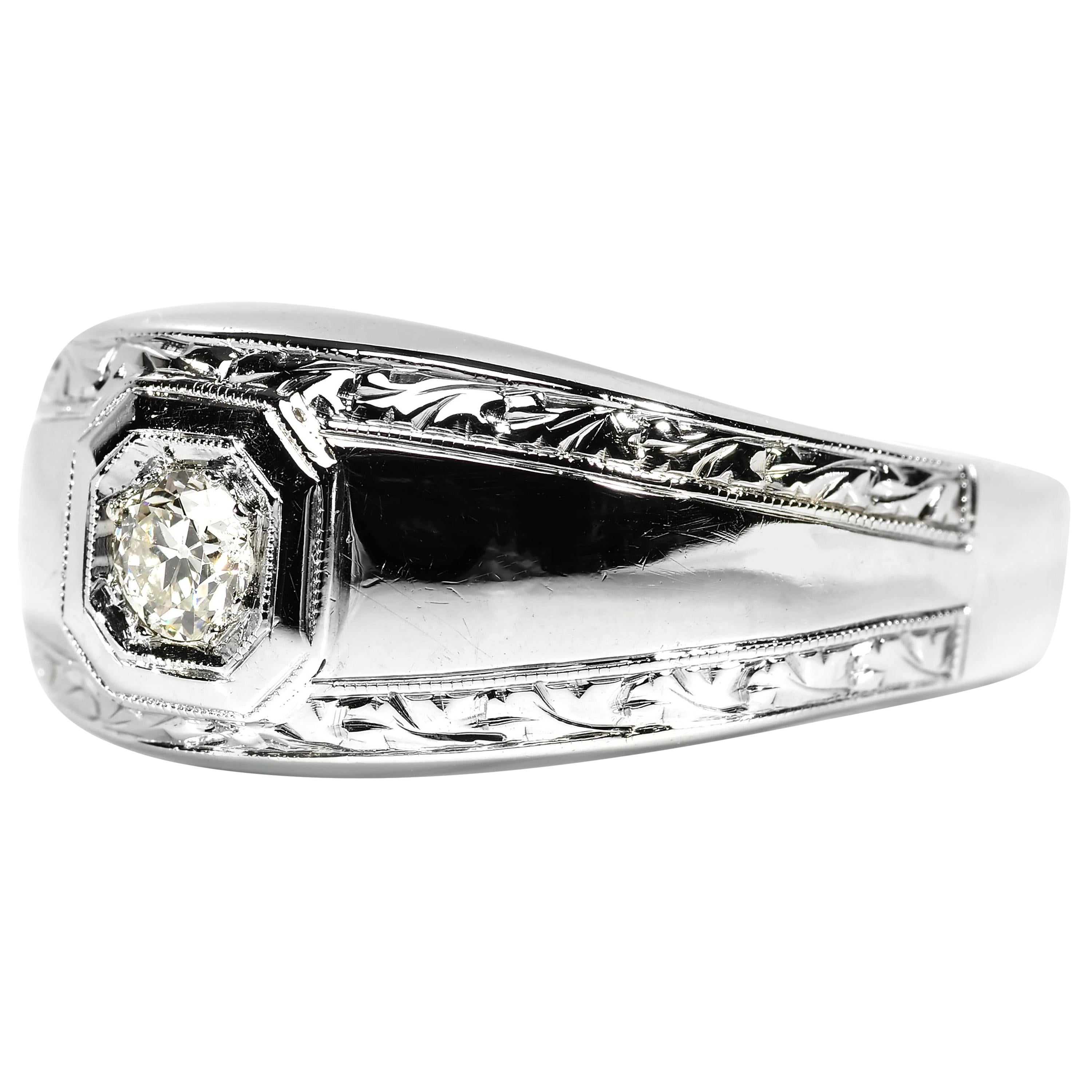 Men's Diamond Ring Understated Art Deco Elegance