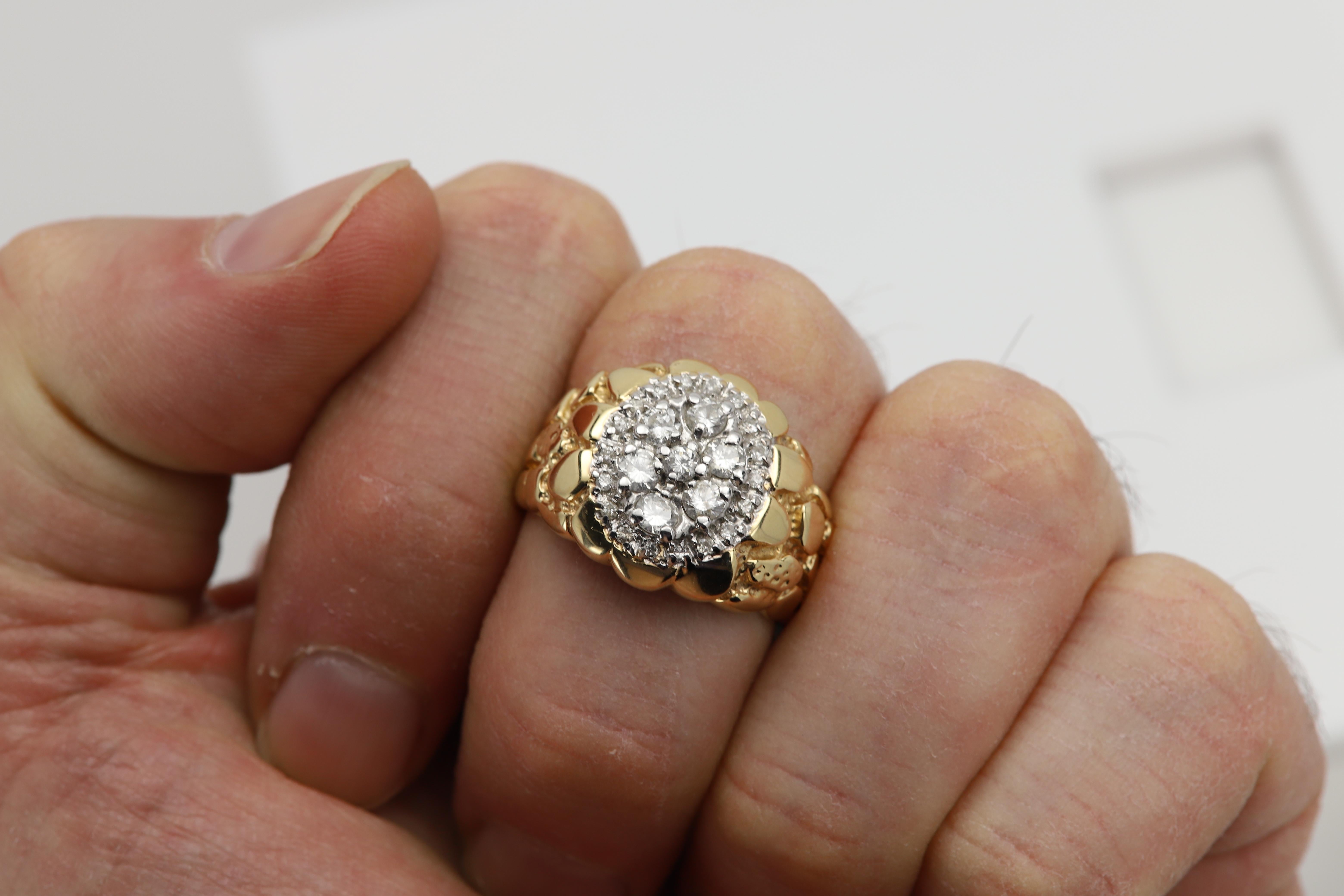 Herren Diamantring Vintage Cluster Nugget Design Diamanten 14 Karat Gold im Angebot 6