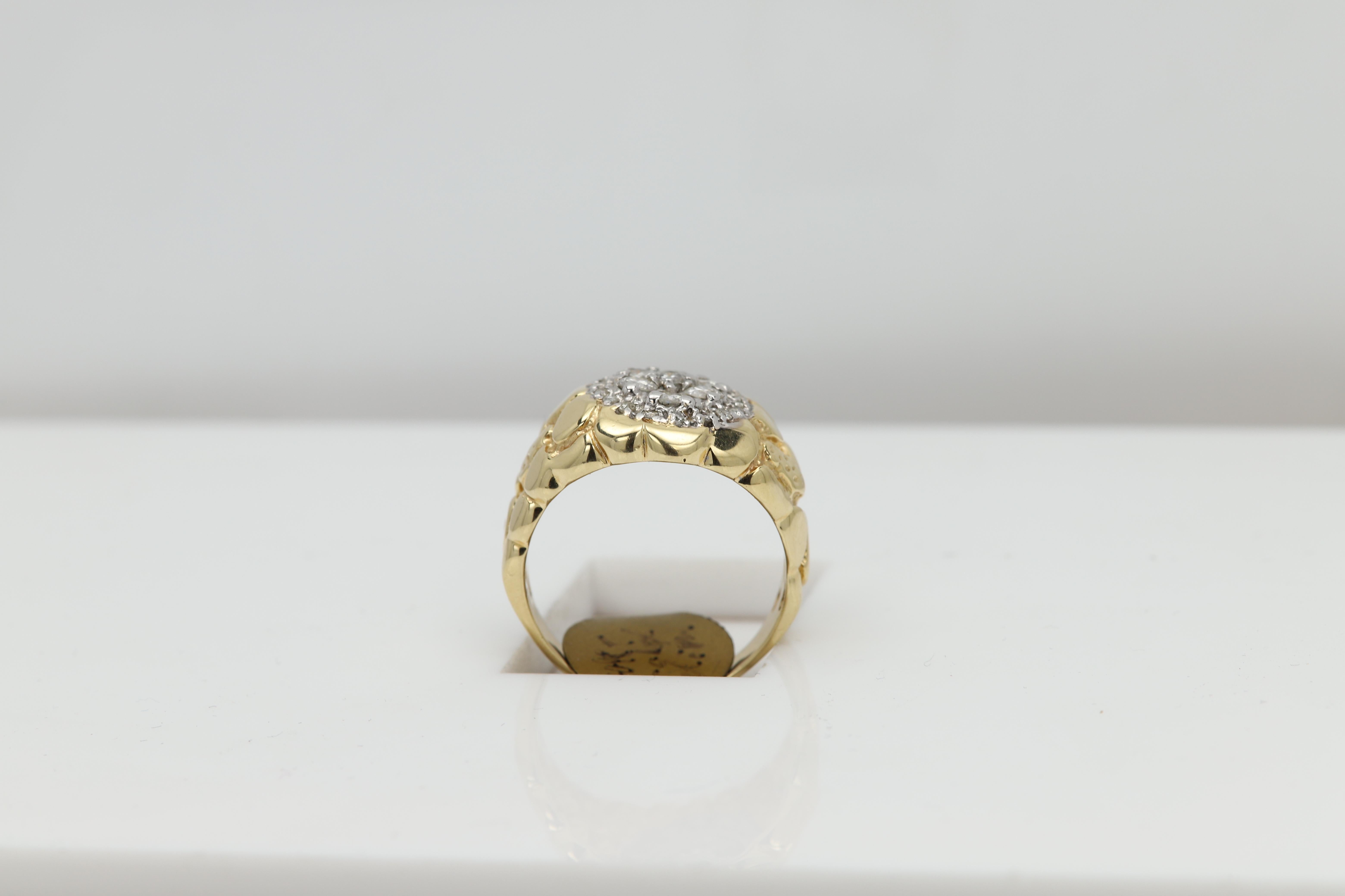 Herren Diamantring Vintage Cluster Nugget Design Diamanten 14 Karat Gold im Angebot 3