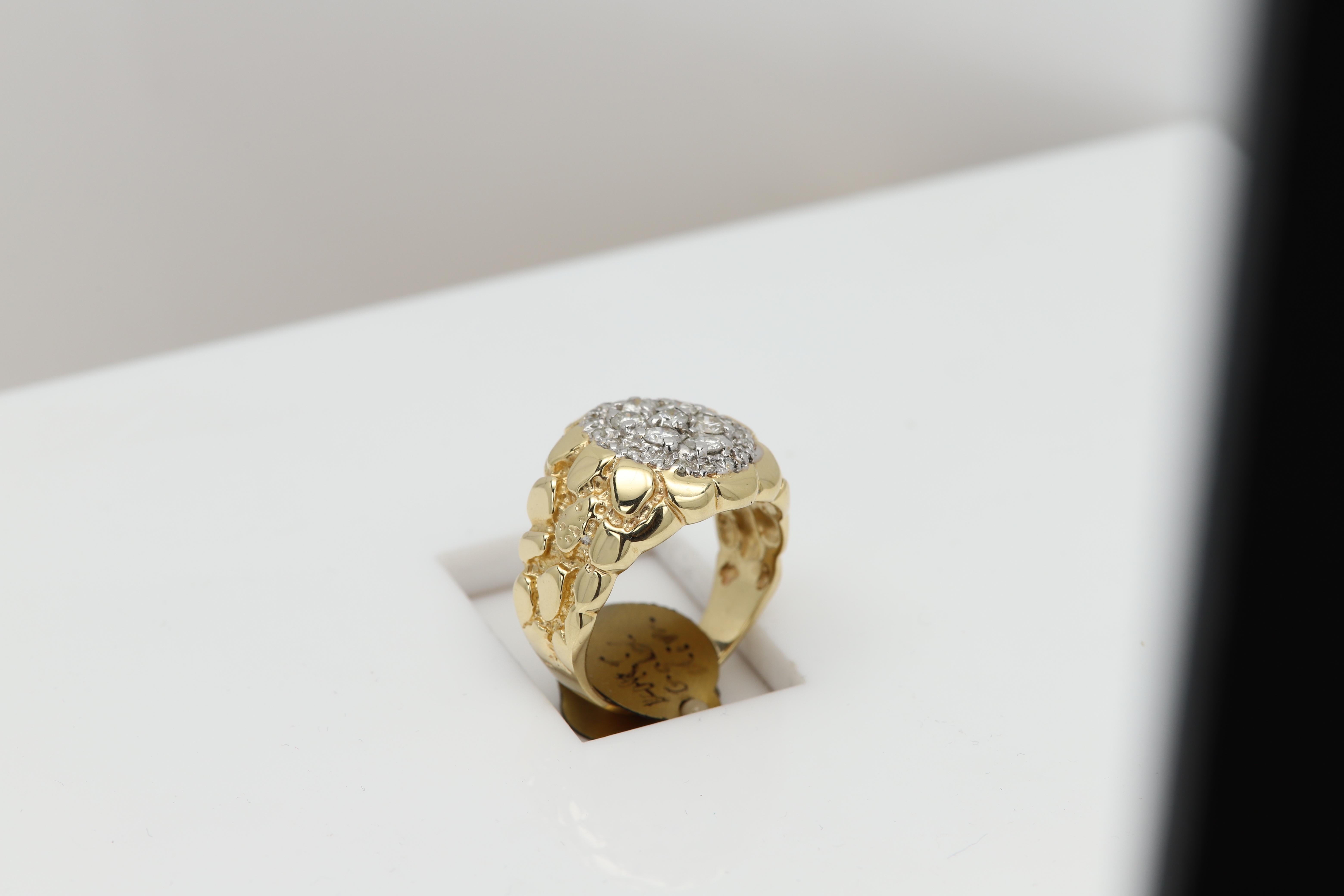 Herren Diamantring Vintage Cluster Nugget Design Diamanten 14 Karat Gold im Angebot 4