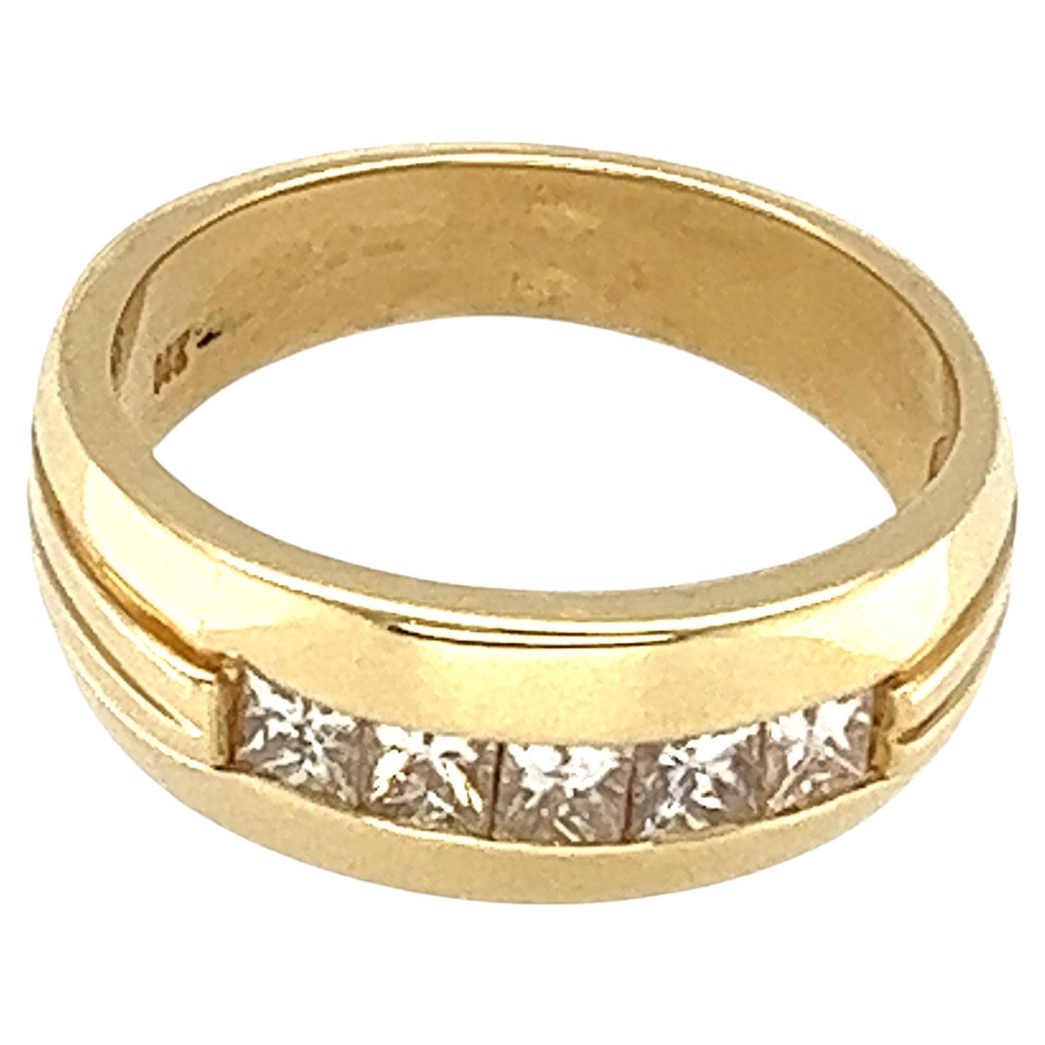 Mens Diamond Ring Wedding Band 1 Carat I-J/VS 14K Yellow Gold For Sale