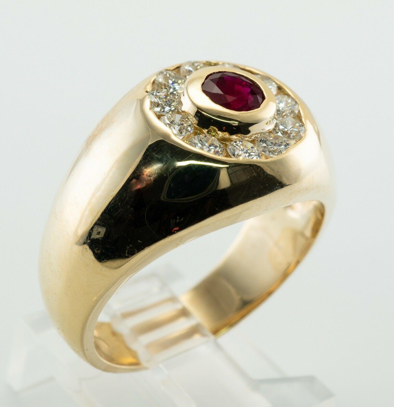 Mens Diamond Ruby Ring 14K Gold Band Estate In Good Condition For Sale In East Brunswick, NJ