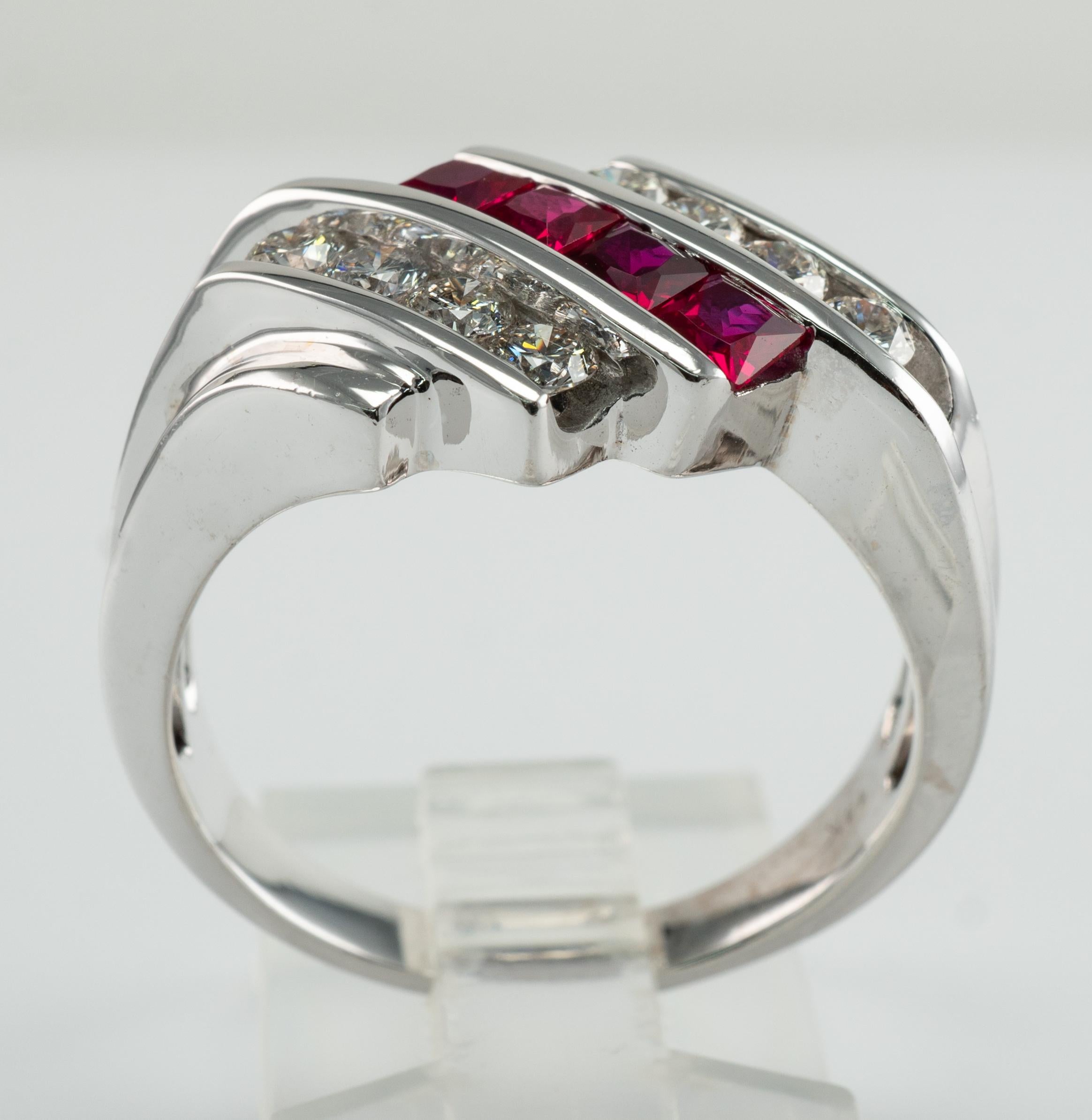 Mens Diamond Ruby Ring 14K White Gold Band For Sale 7