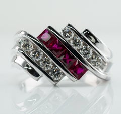 Mens Diamond Ruby Ring 14K White Gold Band