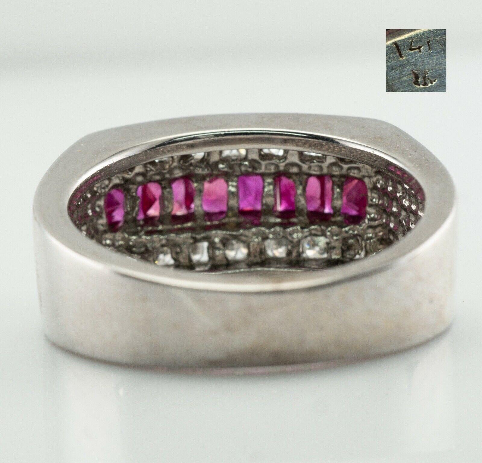 Mens Diamond Ruby Ring 14K White Gold Band In Good Condition For Sale In East Brunswick, NJ
