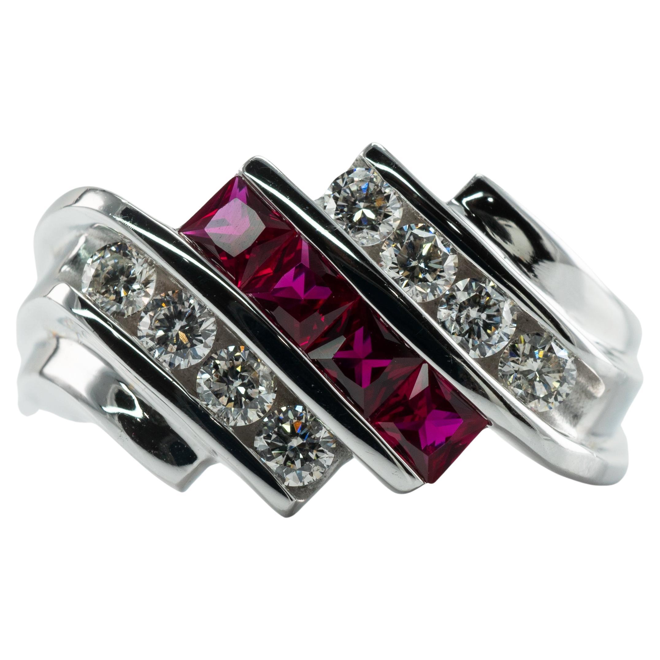 White Gold Ruby and Diamond Band 14k Oval and Marq 1.86ctw Graduated ...
