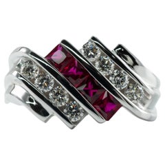 Mens Diamond Ruby Ring 14K White Gold Band