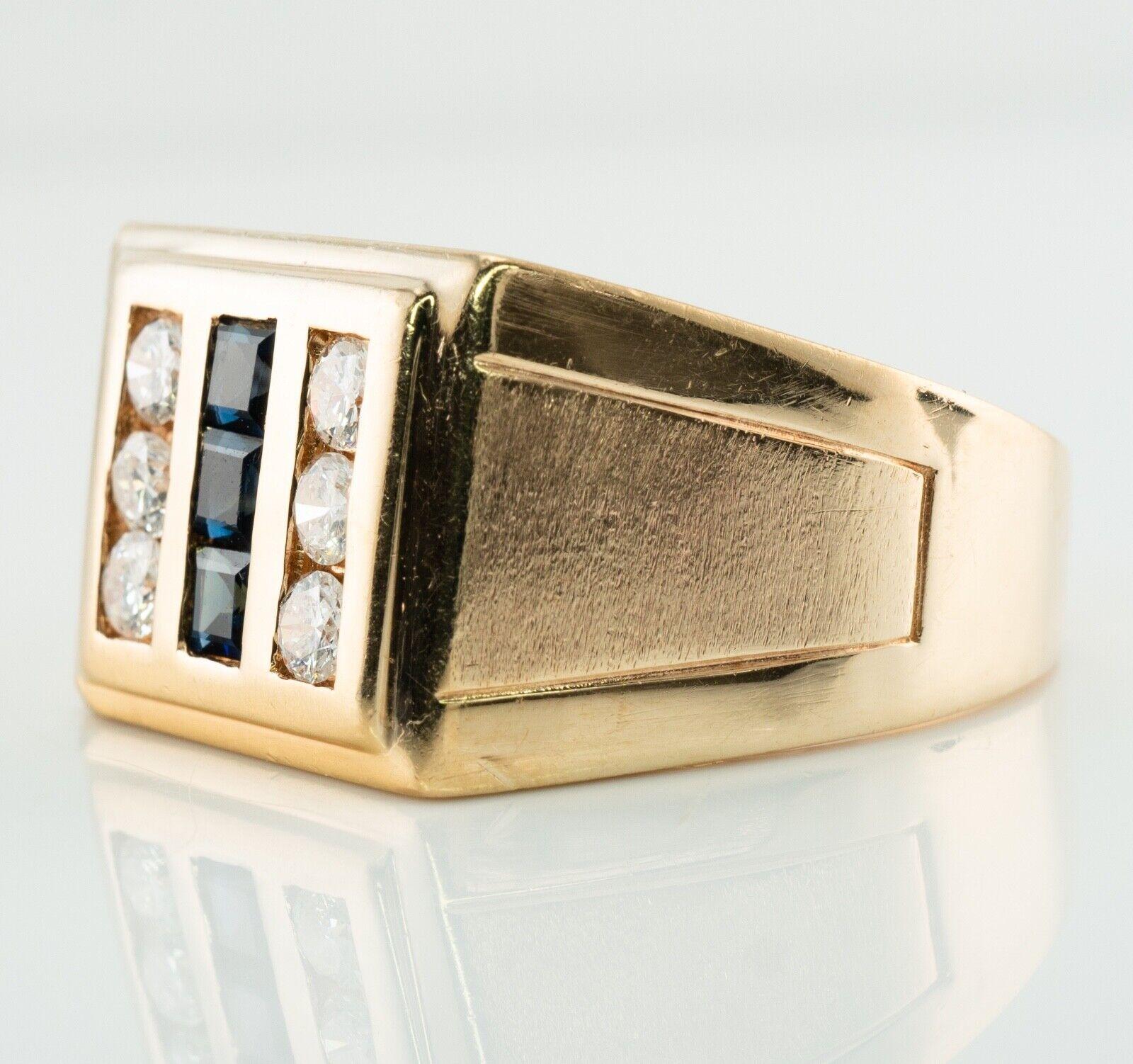 Men's Mens Diamond Sapphire Ring Band 14K Gold For Sale