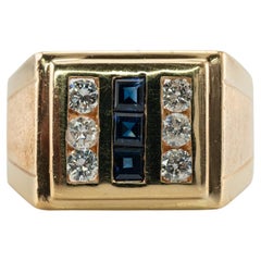 Mens Diamond Sapphire Ring Band 14K Gold