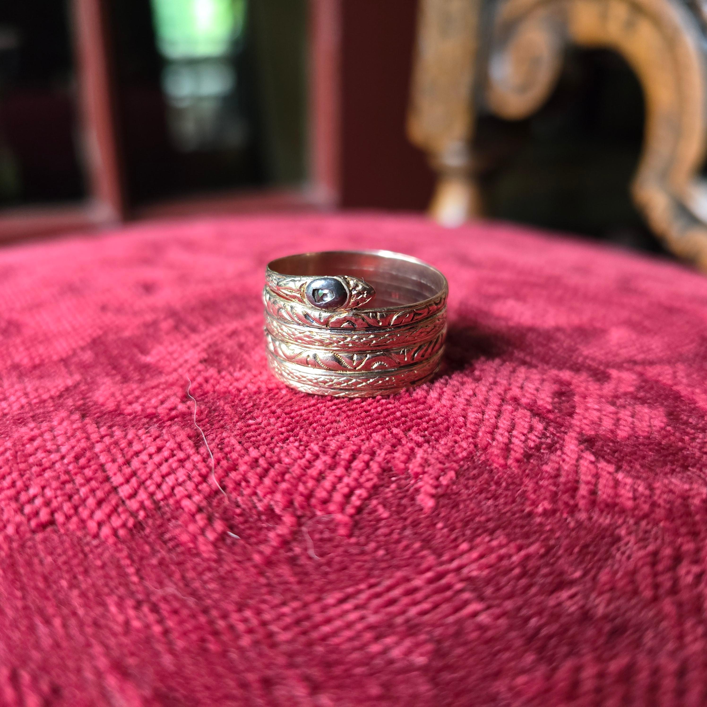 Single Cut Men's Diamond Snake Ring 18K, Size 13, 100% Original, 1850 (or older)