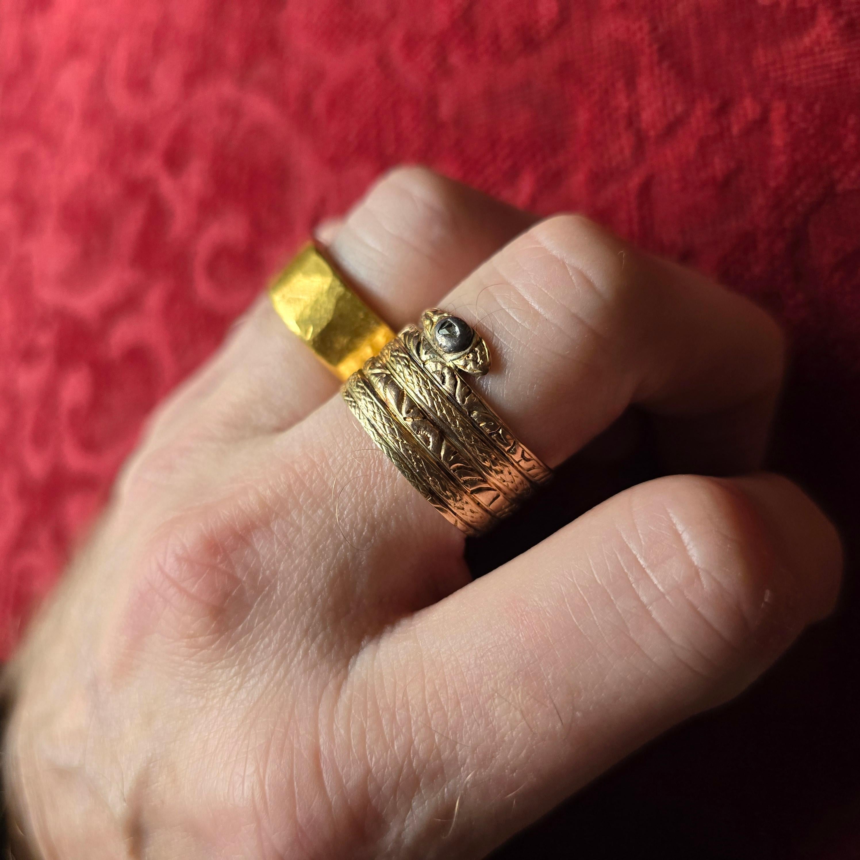 Women's or Men's Men's Diamond Snake Ring 18K, Size 13, 100% Original, 1850 (or older)