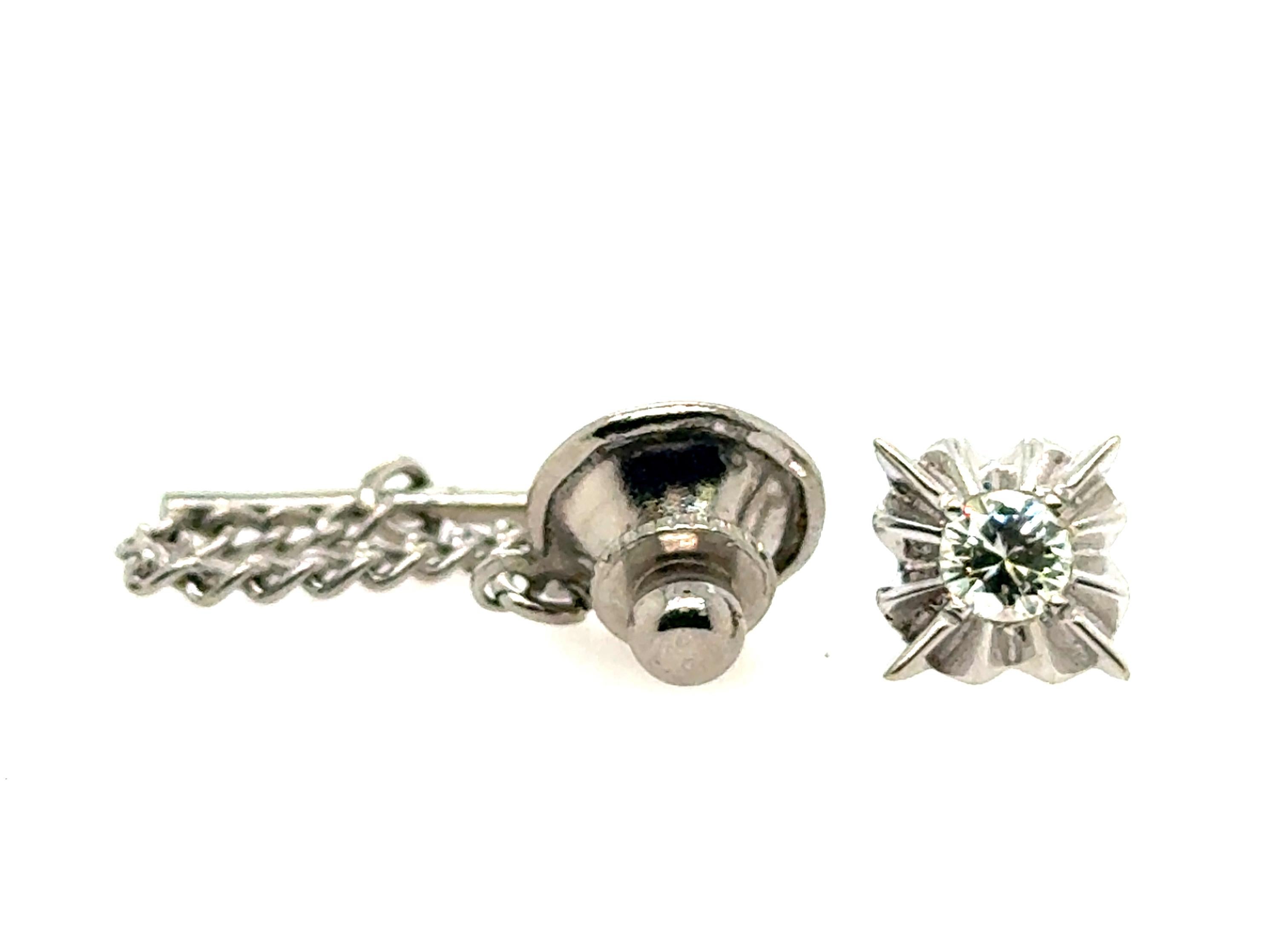 Herren Diamant Krawattennadel Pin 14K Weißgold Mined .36ct Runde Brillantschliff im Zustand „Hervorragend“ im Angebot in Dearborn, MI