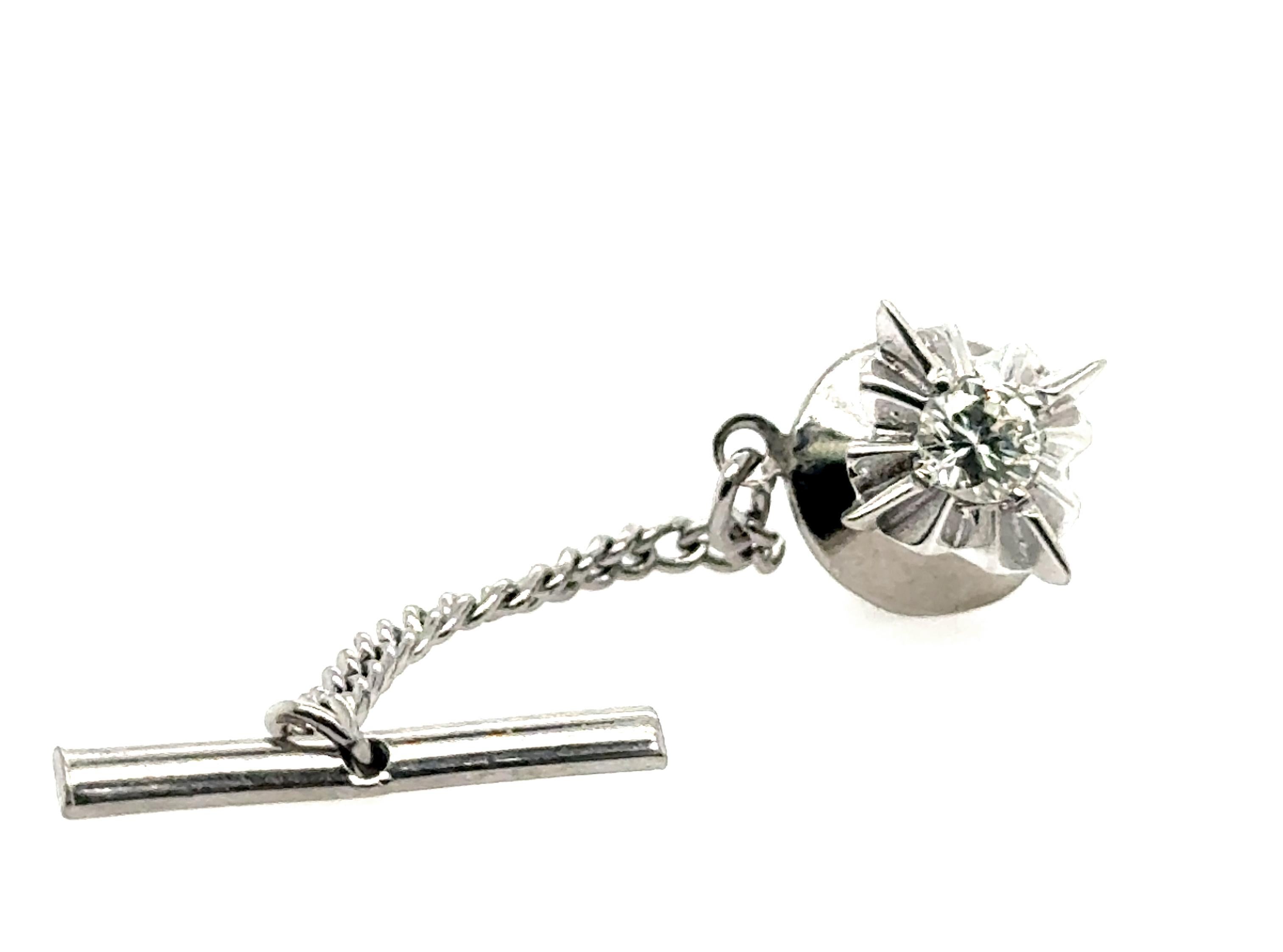 Herren Diamant Krawattennadel Pin 14K Weißgold Mined .36ct Runde Brillantschliff im Angebot 1