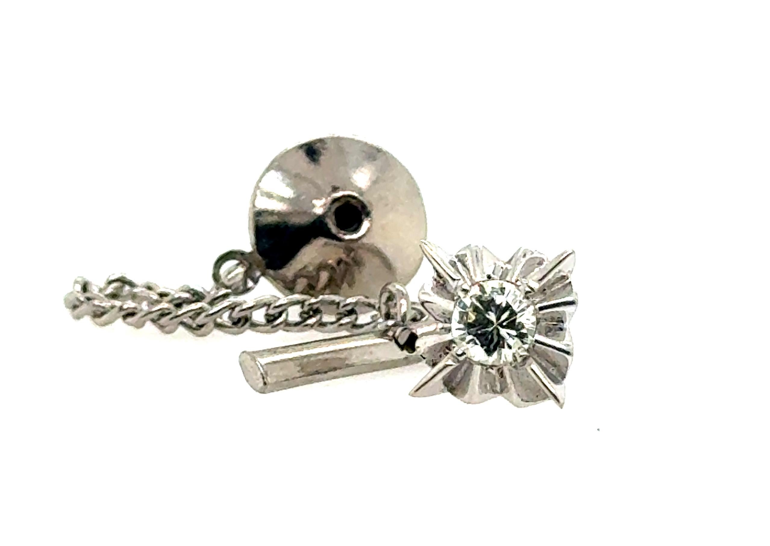 Herren Diamant Krawattennadel Pin 14K Weißgold Mined .36ct Runde Brillantschliff im Angebot 2