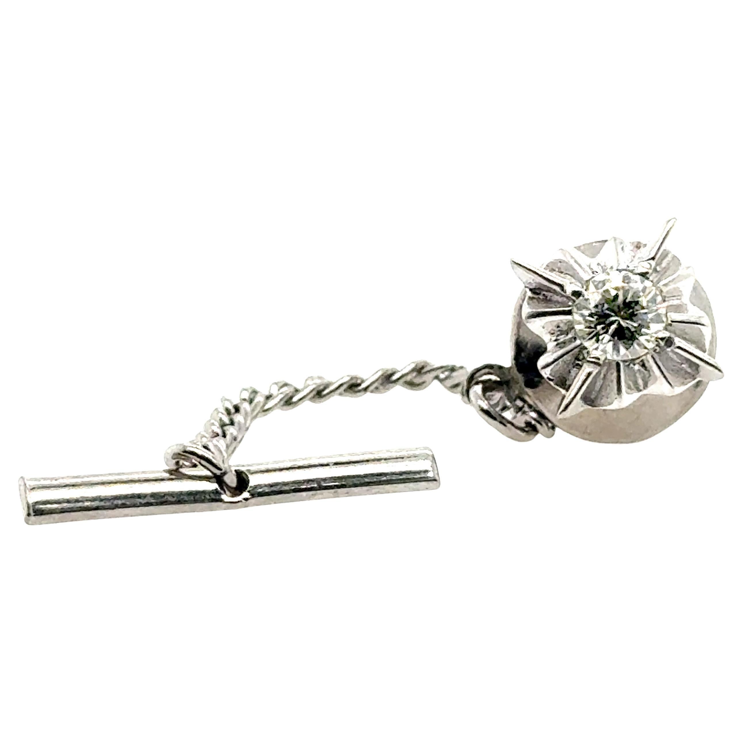 Herren Diamant Krawattennadel Pin 14K Weißgold Mined .36ct Runde Brillantschliff im Angebot