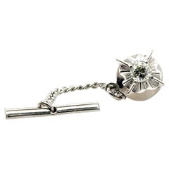 Mens Diamond Tie Tack Pin 14K White Gold Mined .36ct Round Brilliant Cut