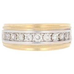 Men
s Diamond Wedding Band, 14 Karat Gold Milgrain Ring Round Brilliant 1.00ctw