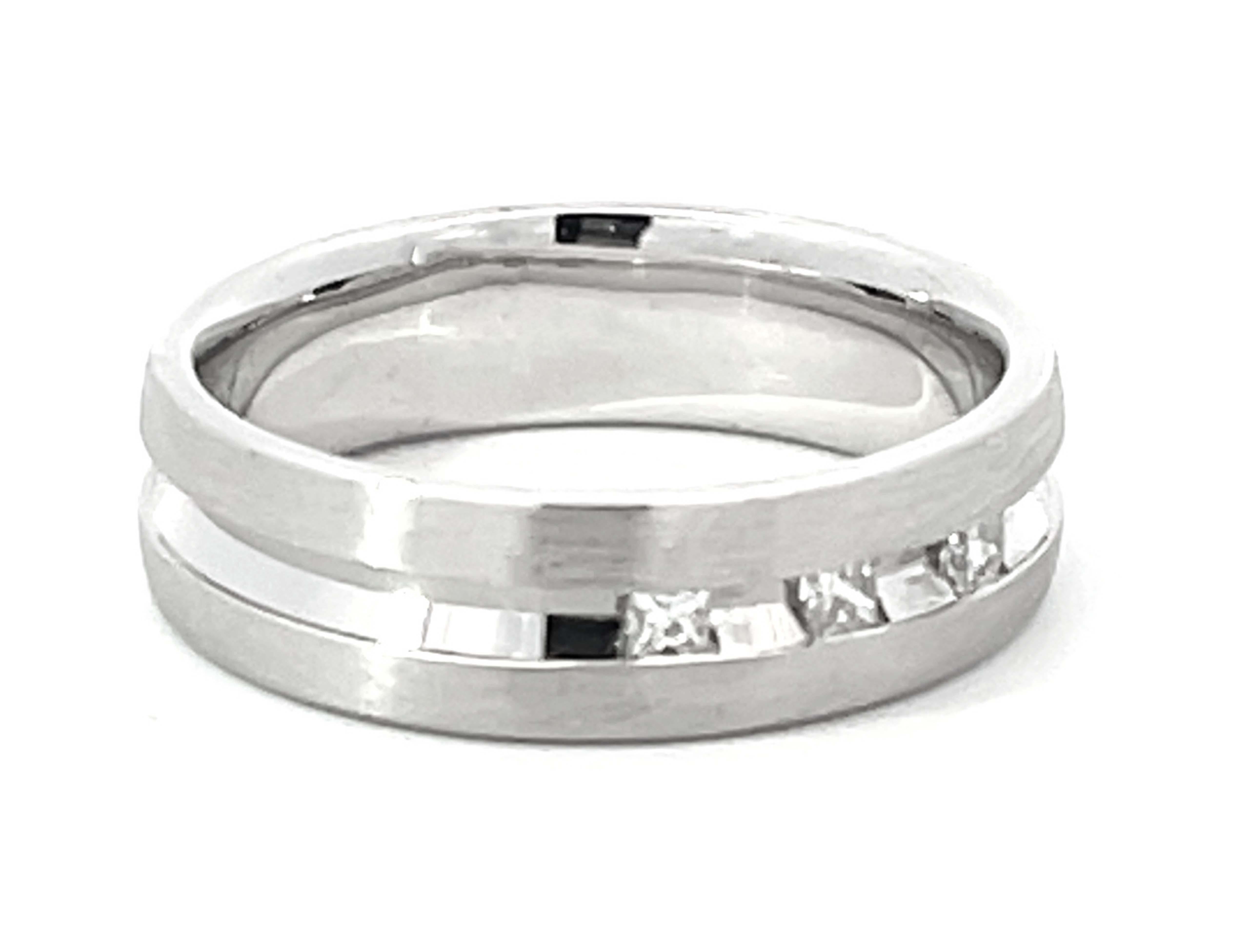 Modern Mens Diamond Wedding Band Ring 18k White Gold For Sale