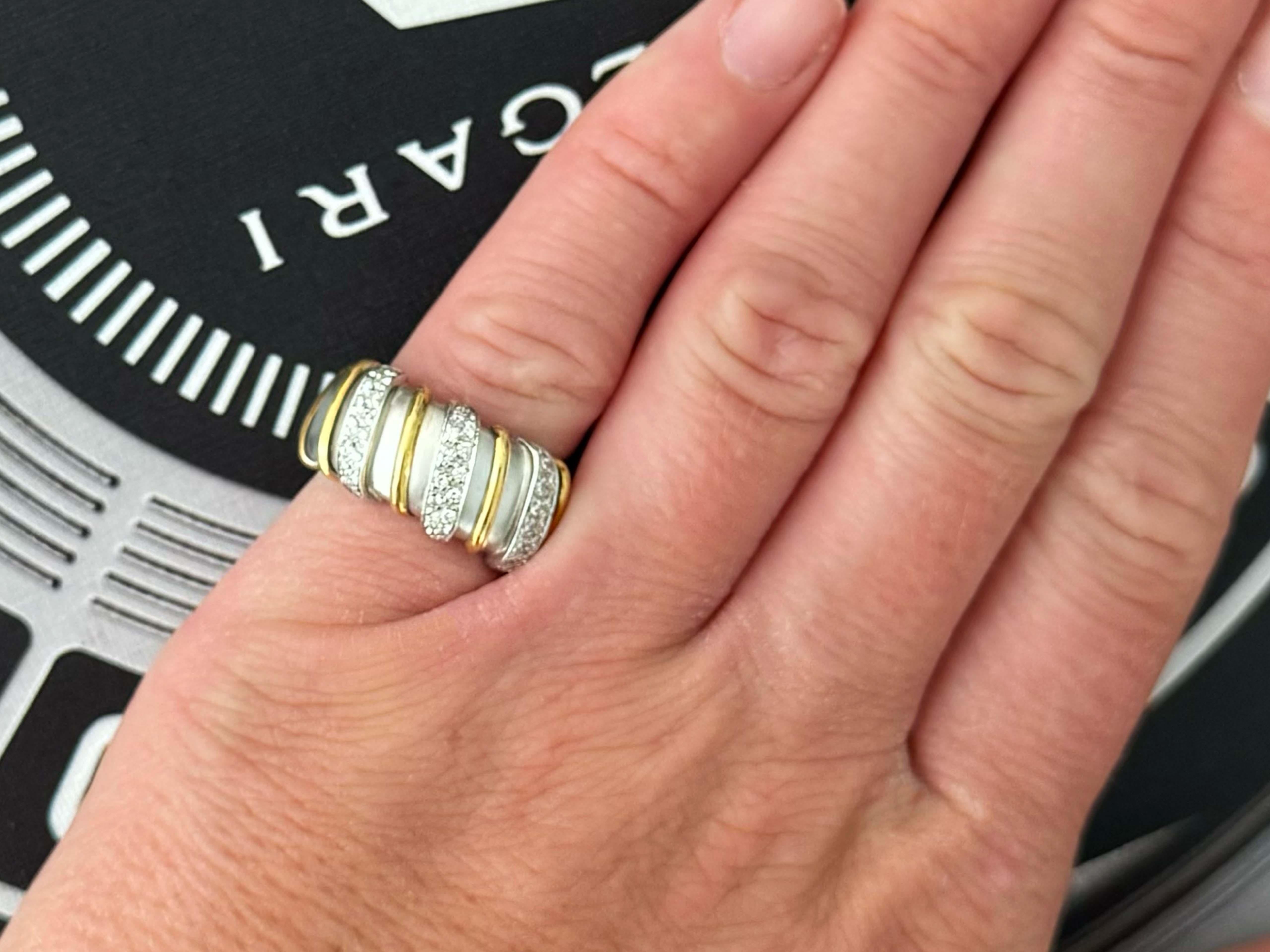 Item Specifications:

​
Metal: 18k White and Yellow Gold

Diamond Count: 42 brilliant cut

Total Diamond Carat Weight: ~0.25 carats 

Diamond Color: G-H

Diamond Clarity: VS

Ring Size: 6 (for resizing please message us before purchasing)

Ring