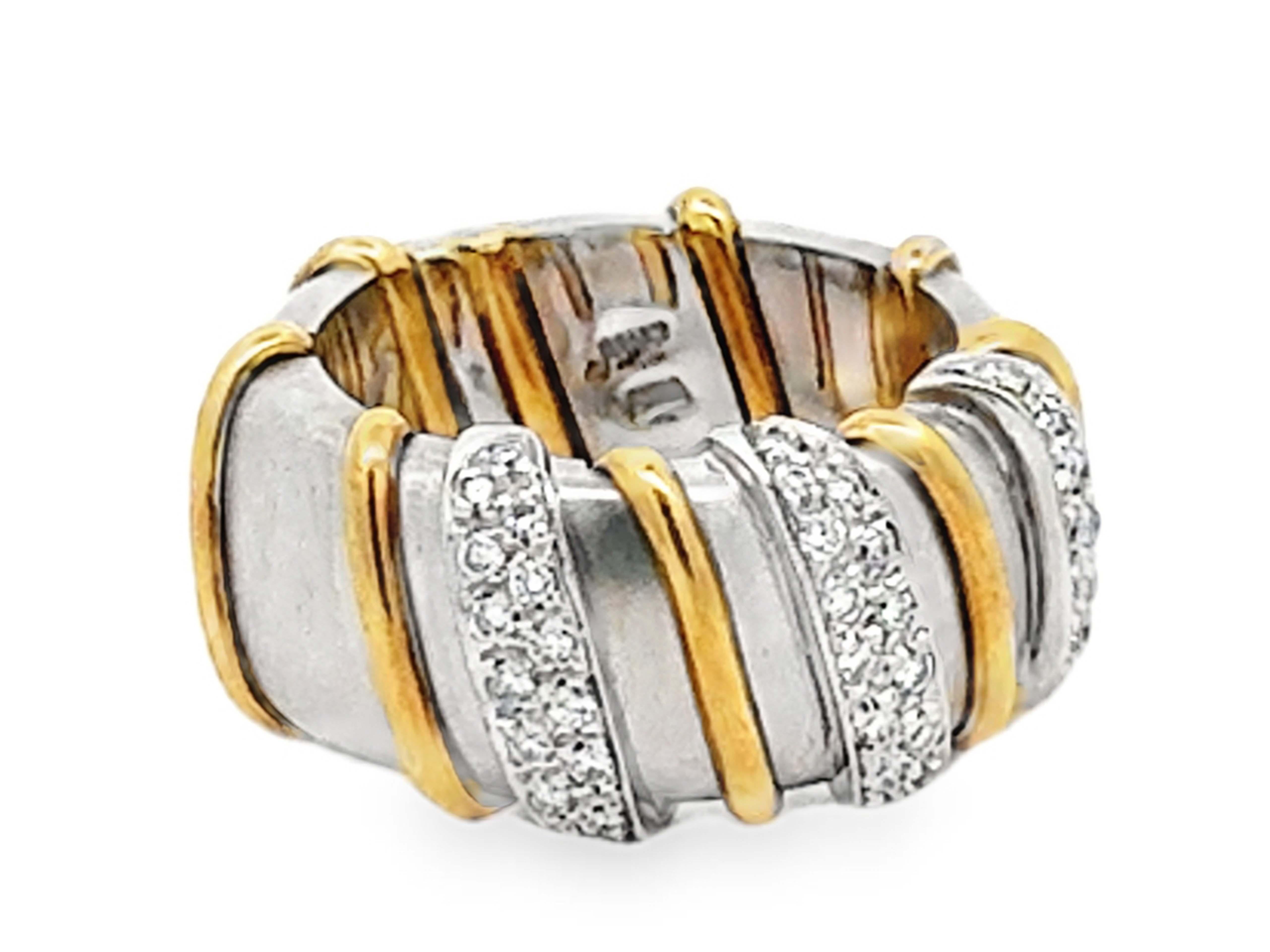 Modern Mens Diamond Wedding Band Ring 18K Yellow and White Gold For Sale