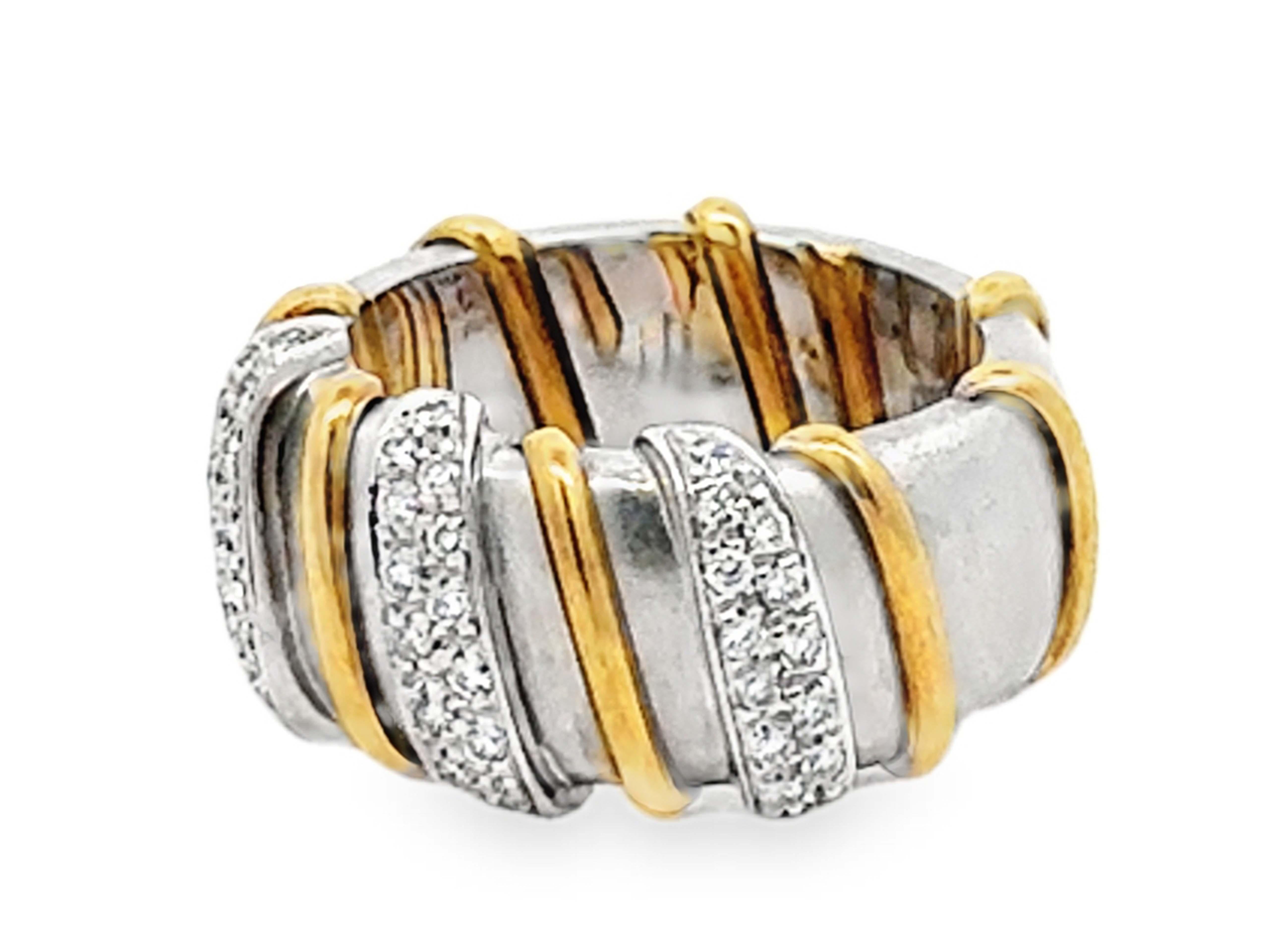 Brilliant Cut Mens Diamond Wedding Band Ring 18K Yellow and White Gold For Sale