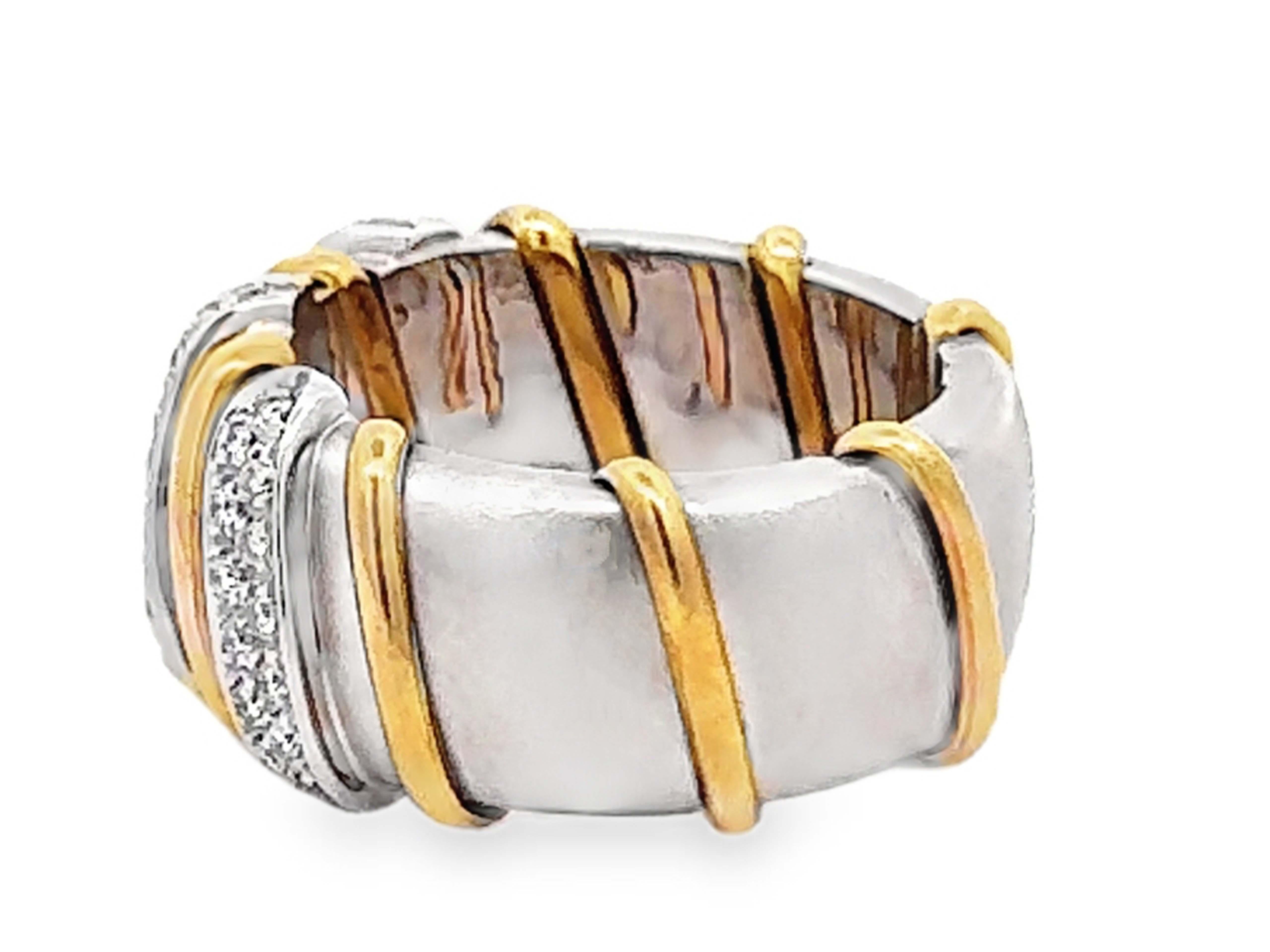 Women's or Men's Mens Diamond Wedding Band Ring 18K Yellow and White Gold For Sale