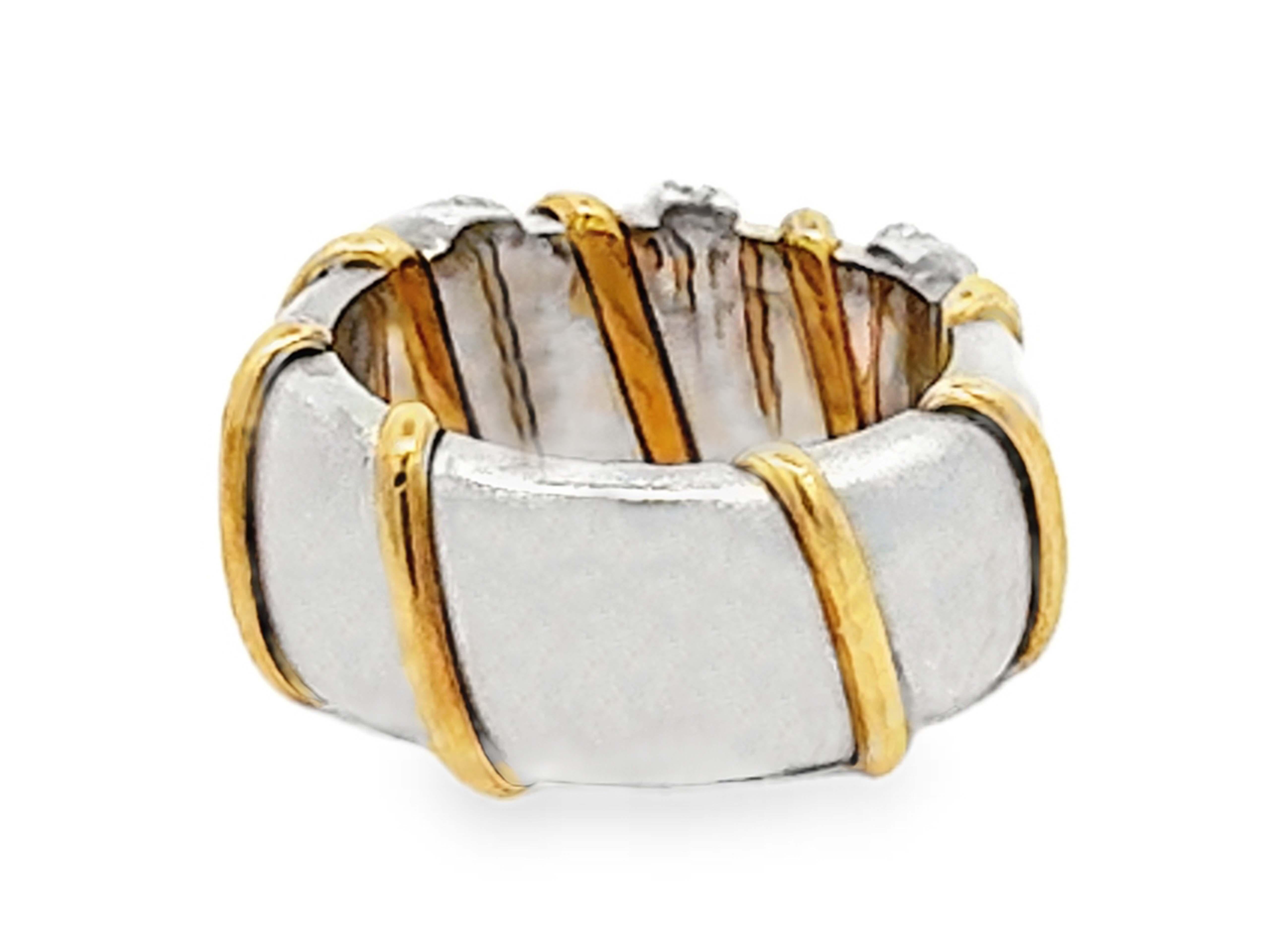 Mens Diamond Wedding Band Ring 18K Yellow and White Gold For Sale 1