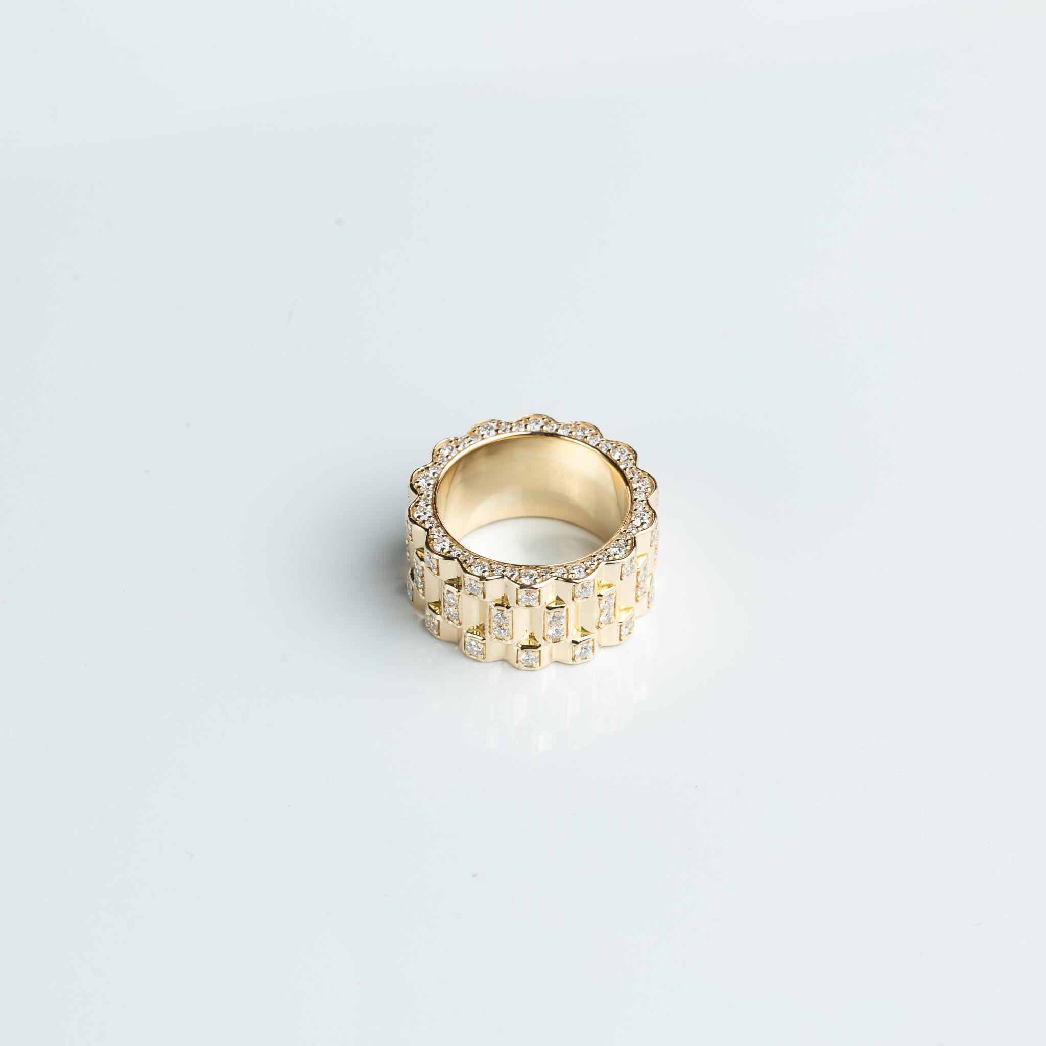Herren-Hochzeitsring mit Diamanten aus 18 Karat Gelbgold, rosafarbener Ring  (Art déco) im Angebot