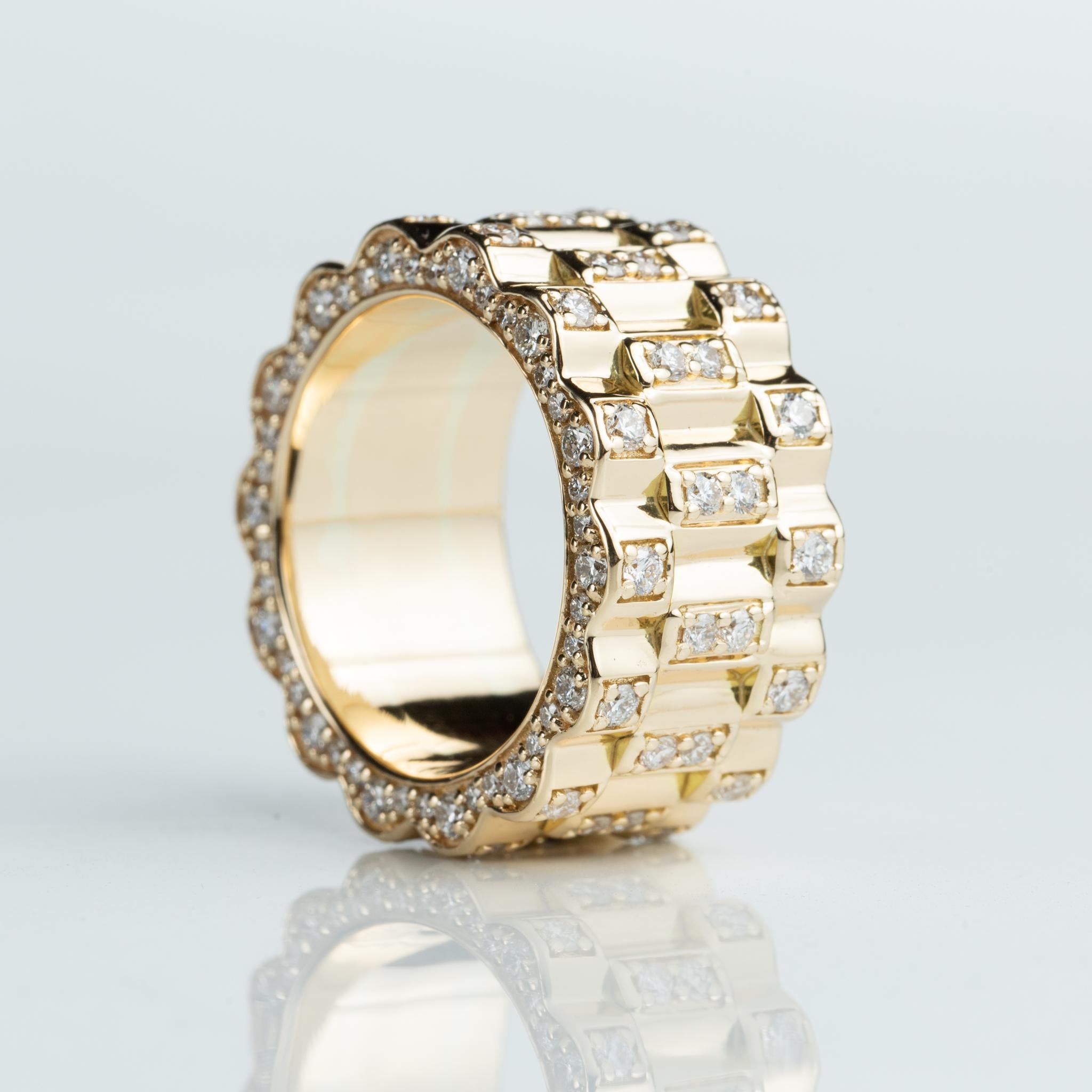 Herren-Hochzeitsring mit Diamanten aus 18 Karat Gelbgold, rosafarbener Ring  (Asscher-Schliff) im Angebot