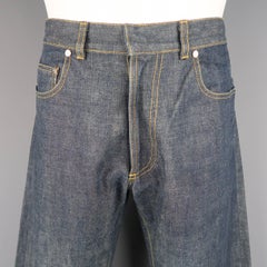Men's DIOR HOMME 32 Indigo Yellow Contrast Stitch Straight Leg Selvedge Denim Je