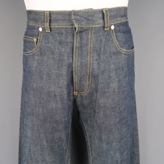 Men's DIOR HOMME 32 Indigo Yellow Contrast Stitch Straight Leg Selvedge Denim Je