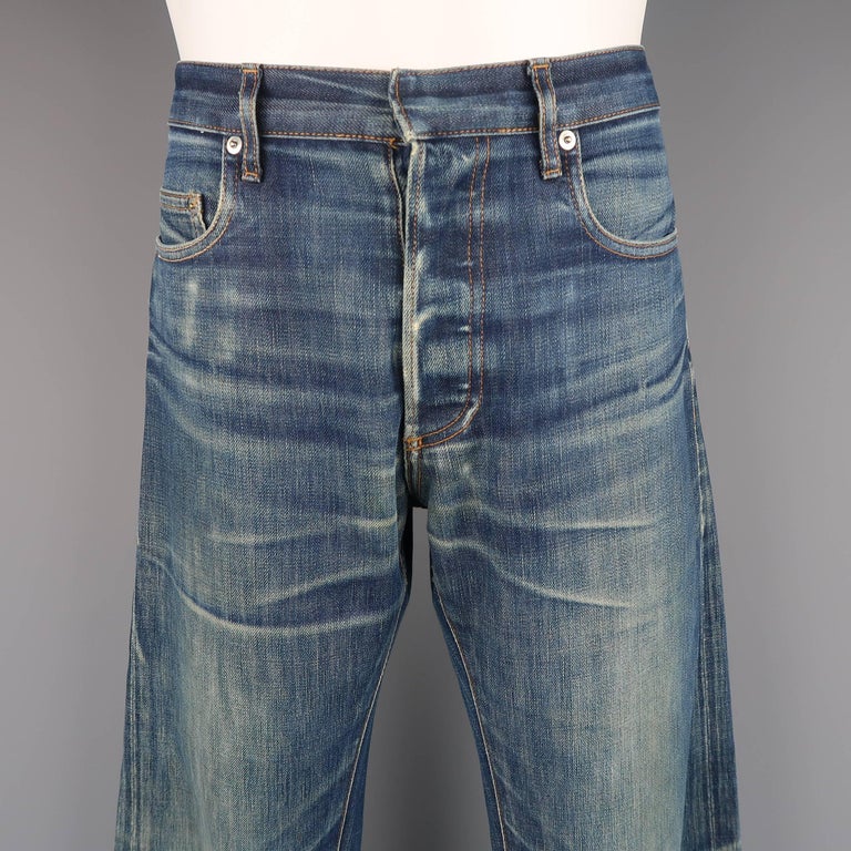 Men's DIOR HOMME Size 32 Indigo Dirty Washed Distressed Denim Slim Jeans at  1stDibs | dior jeans men