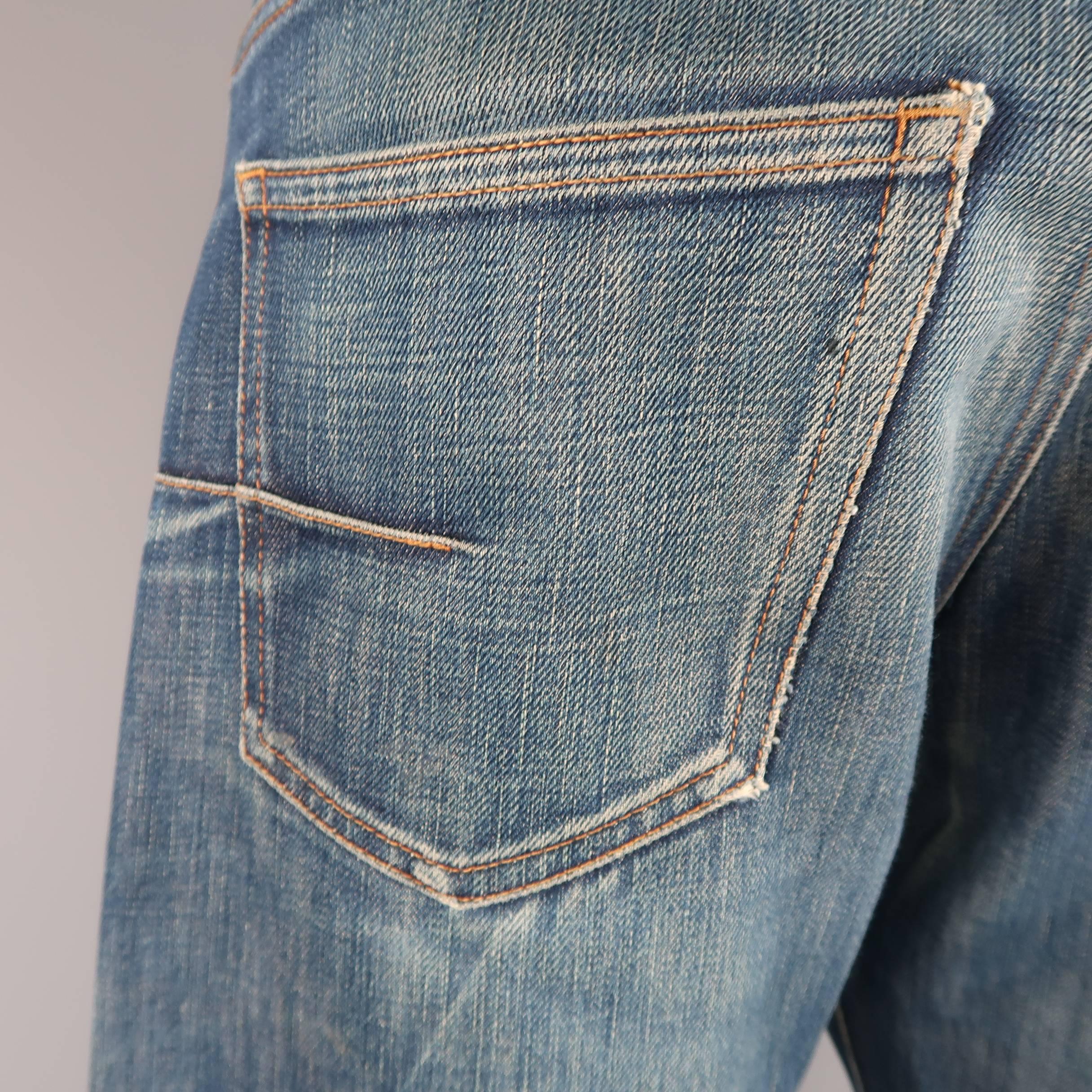 Gray Men's DIOR HOMME Size 32 Indigo Dirty Washed Distressed Denim Slim Jeans