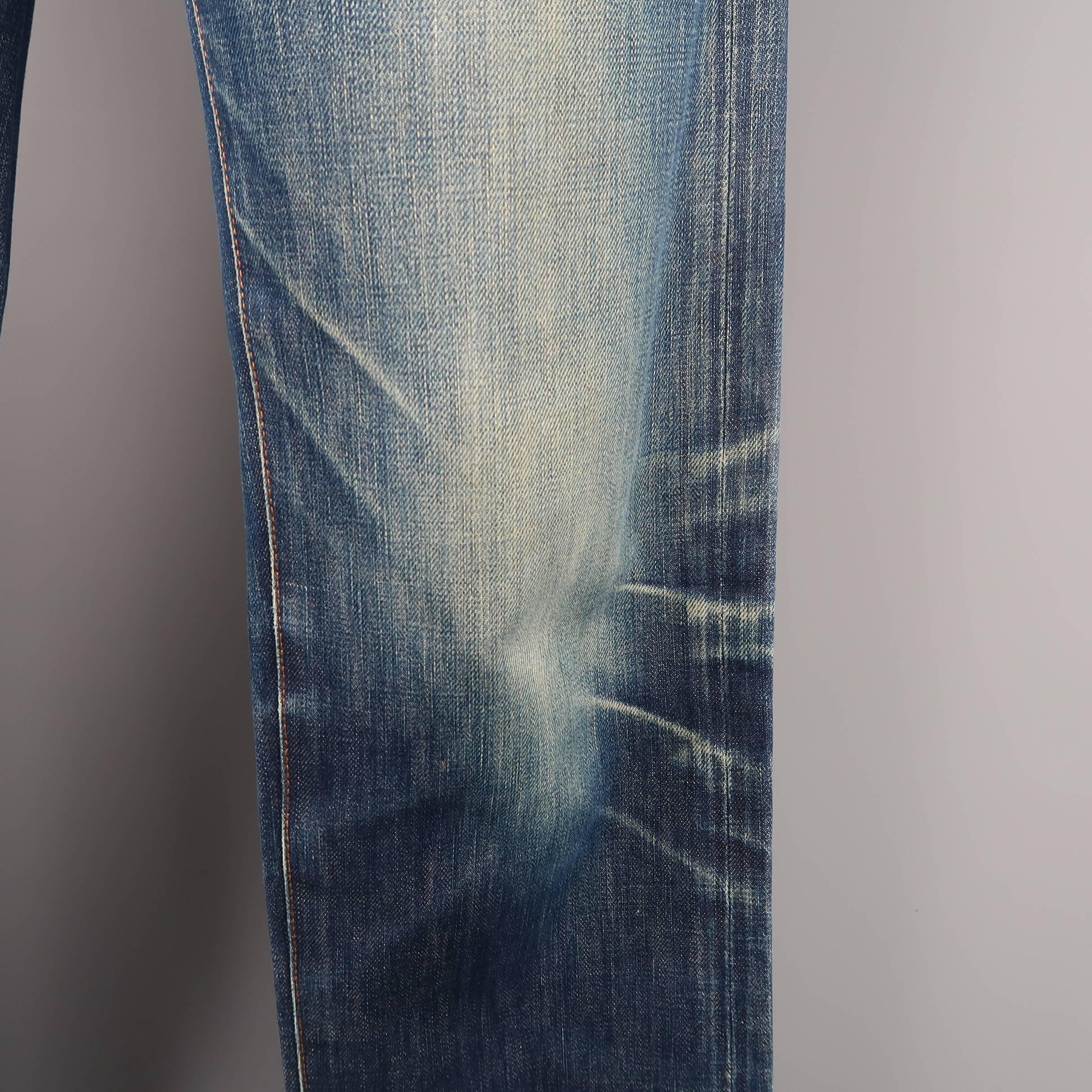 Men's DIOR HOMME Size 32 Indigo Dirty Washed Distressed Denim Slim Jeans In Fair Condition In San Francisco, CA