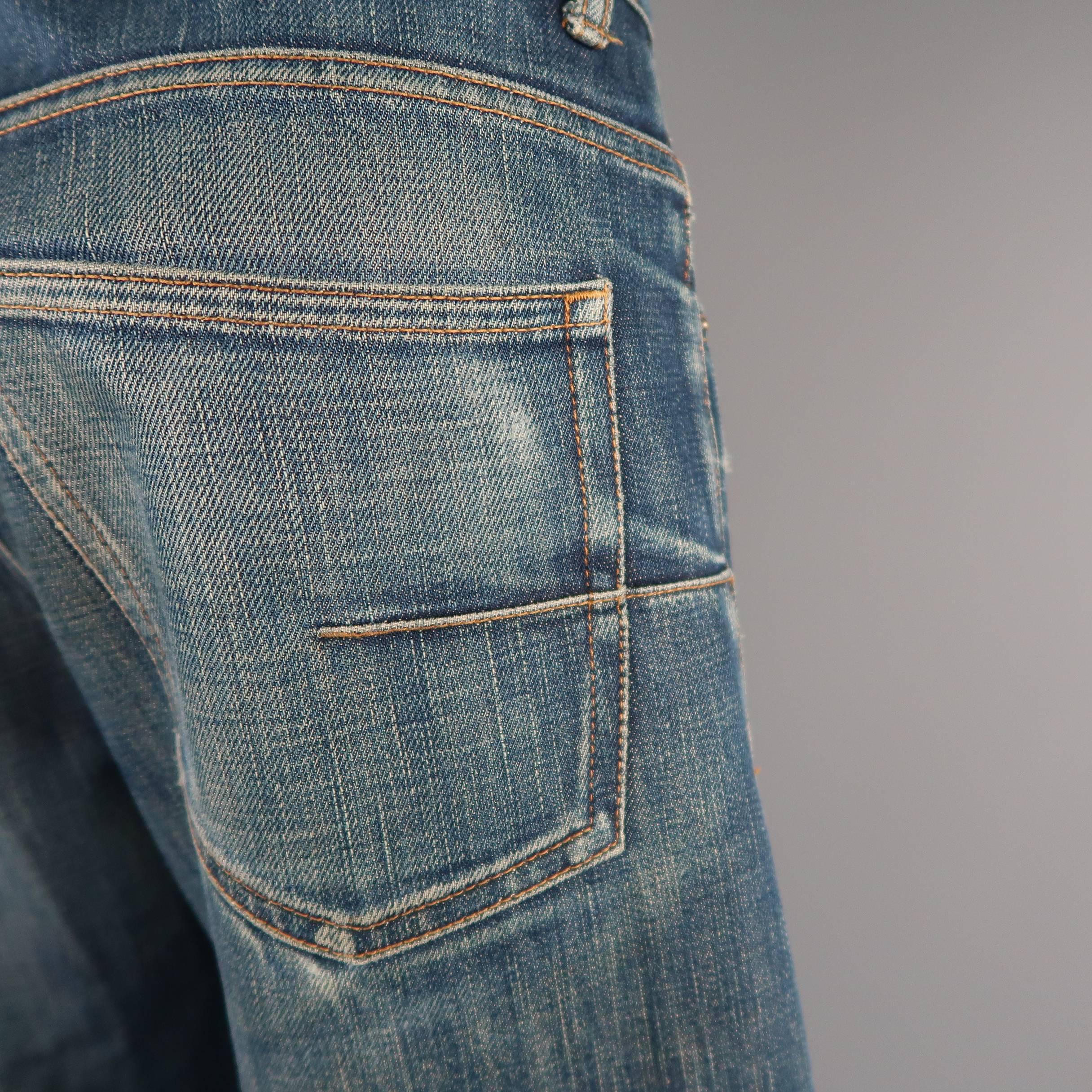 Men's DIOR HOMME Size 32 Indigo Dirty Washed Distressed Denim Slim Jeans 2