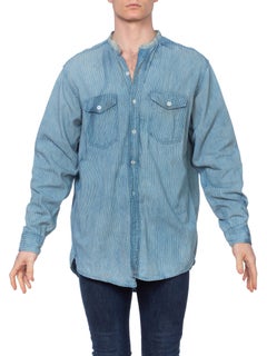 Mens Distressed Edwardian 1910 1920 Indigo Denim Shirt 16 1/2