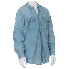 Retro Mens Distressed Edwardian 1910 1920 Indigo Denim Shirt 16 1/2