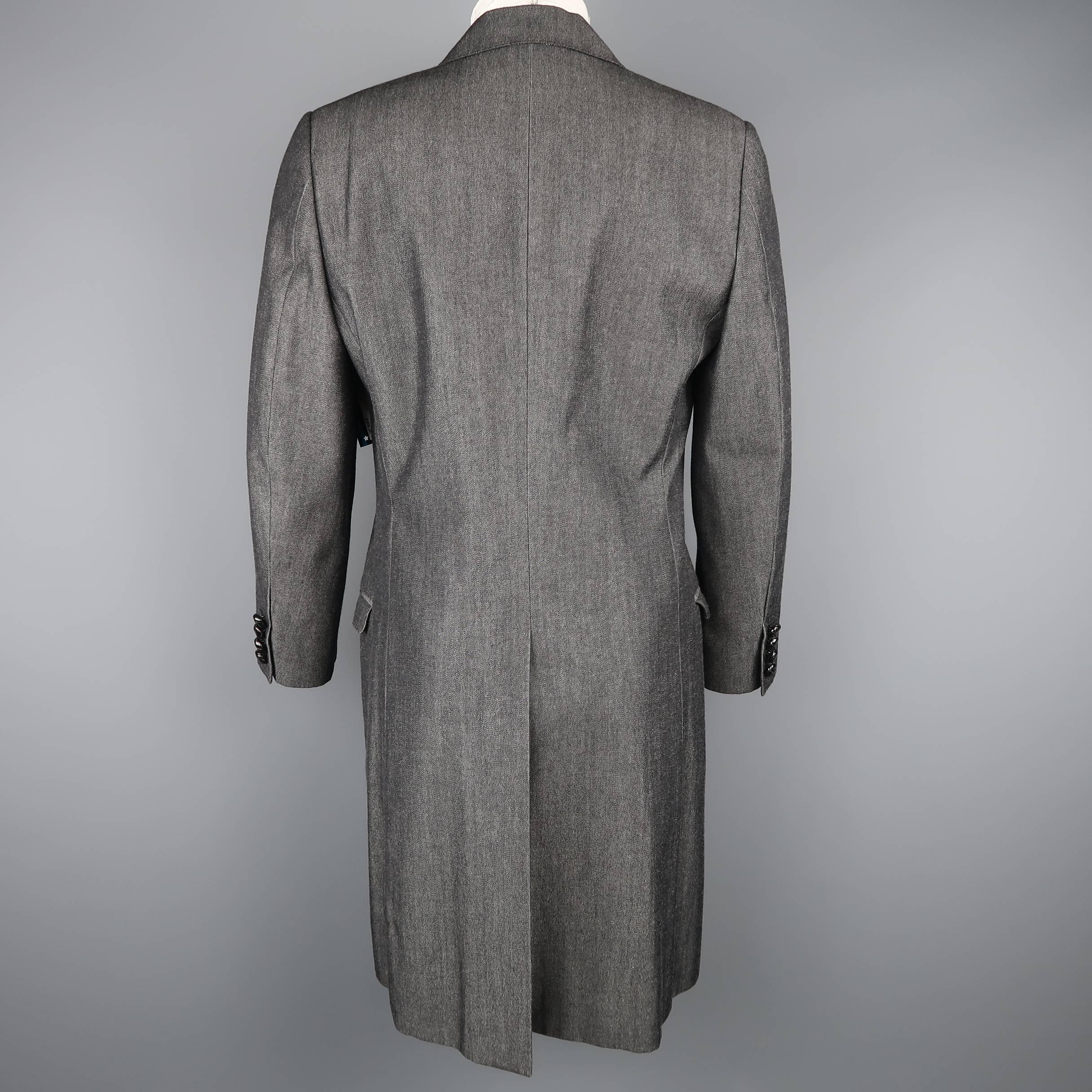Men's DOLCE & GABBANA 40 Dark Gray Solid Wool / Cotton Denim Hidden Placket Coat 3