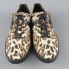 Men's DOLCE & GABBANA Size 11 Beige & Black Leopard Print Canvas Sneakers