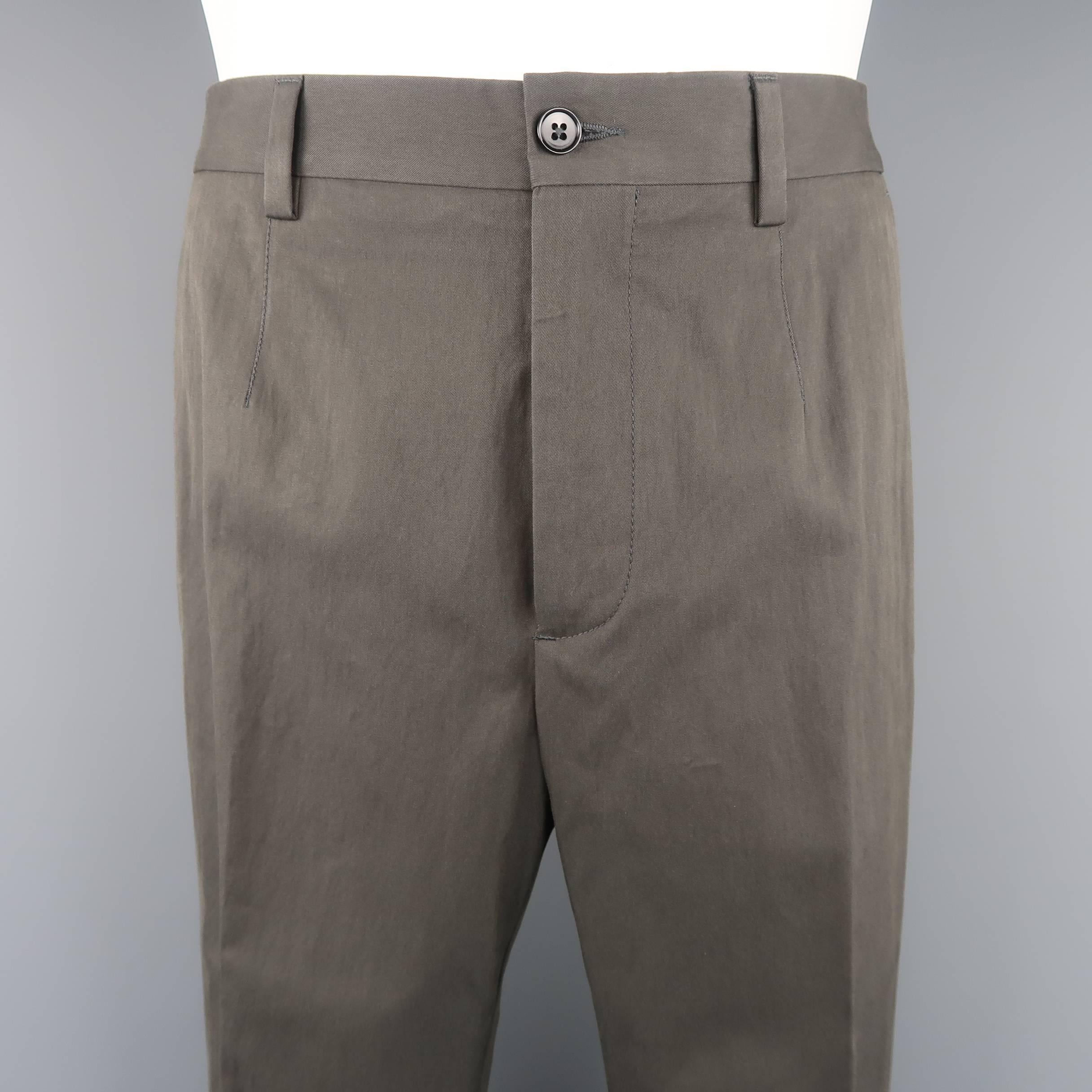 Men's DOLCE & GABBANA Size 32 Dark Gray Stretch Cotton Twill Tapered Cuffed Pant In Good Condition In San Francisco, CA