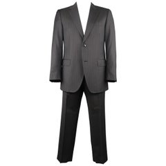 Men
s DOLCE 
GABBANA 42 Regular Charcoal 
Blue Chalkstripe Wool Notch Lapel Su