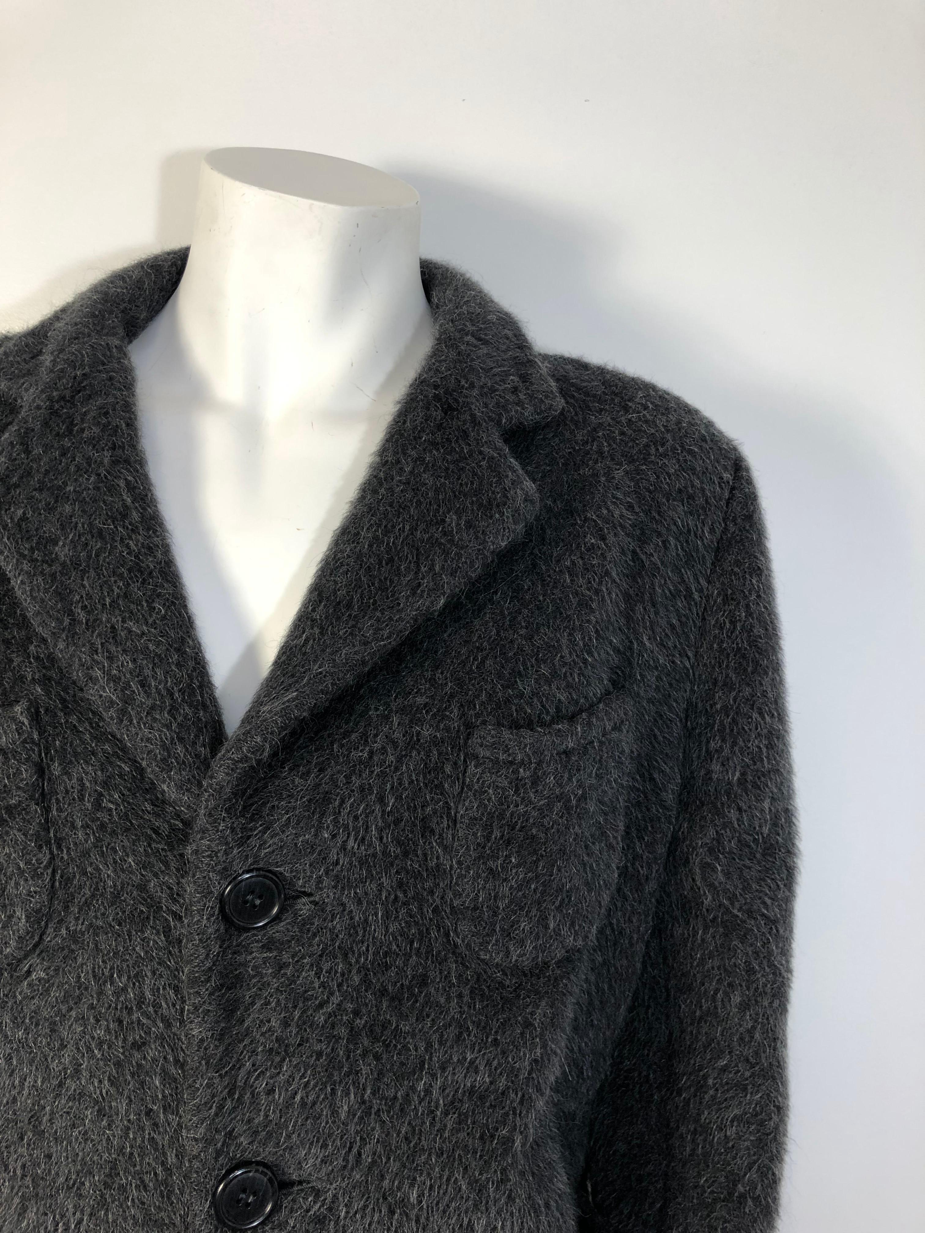 Dolce & Gabbana Charcoal Alpaca Coat with Button Closure and Two Front Pockets 
