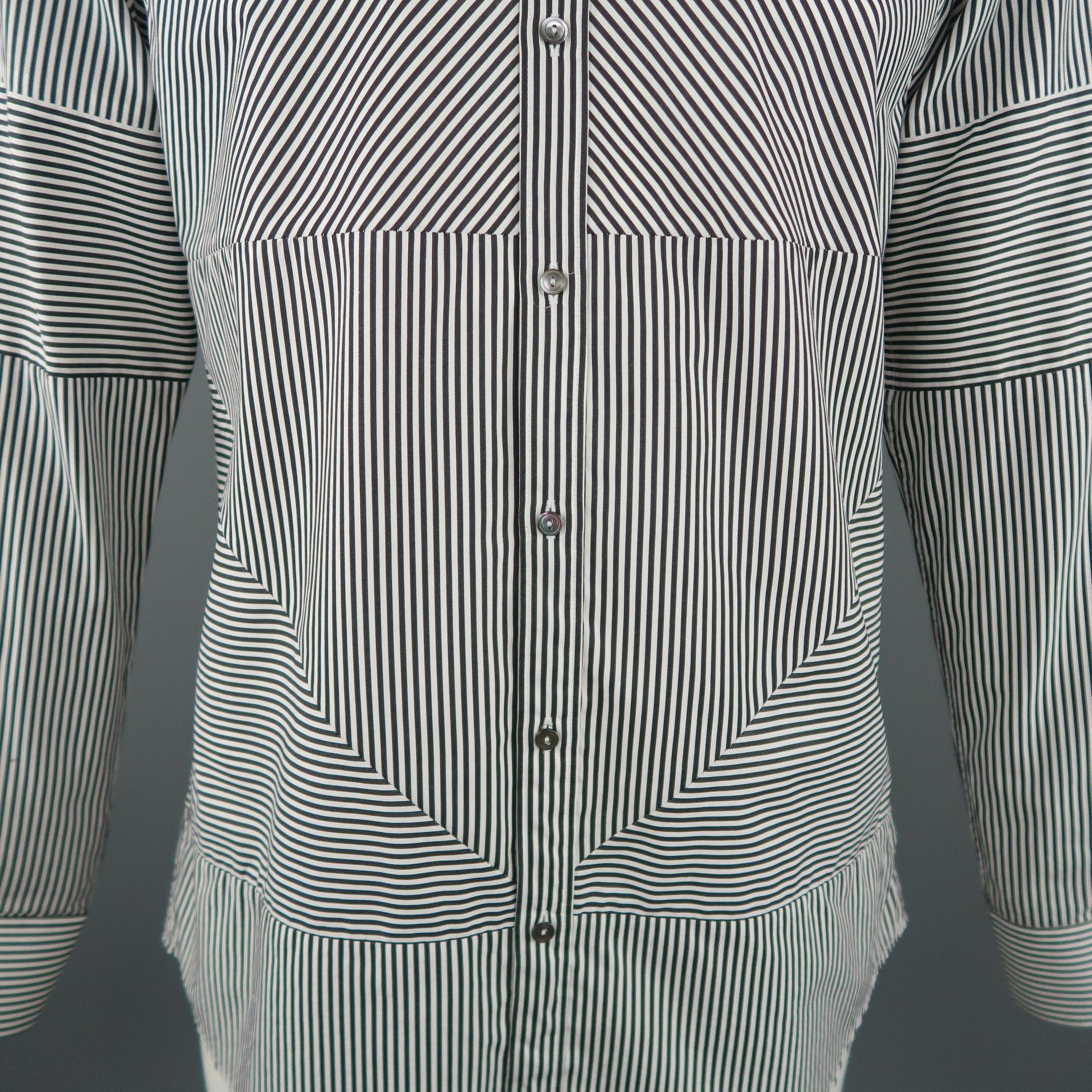 Gray Men's DOLCE & GABBANA Size L White & Black Stripe Patchwork Cotton Long Sleeve